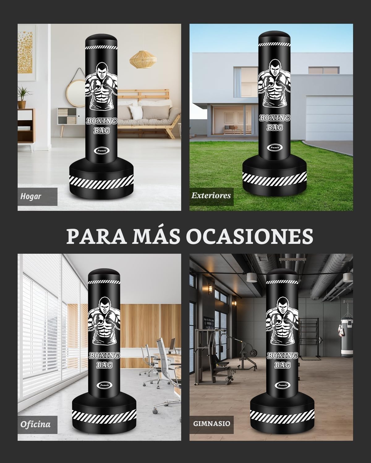 Saco de Boxeo para Adultos, 180 cm, Saco de Boxeo Inflable Pesado con Soporte, Bolsas de Kickboxing para Artes Marciales Mixtas, Muay Thai, Fitness, Mujeres y Hombres, Equipo de Entrenamiento