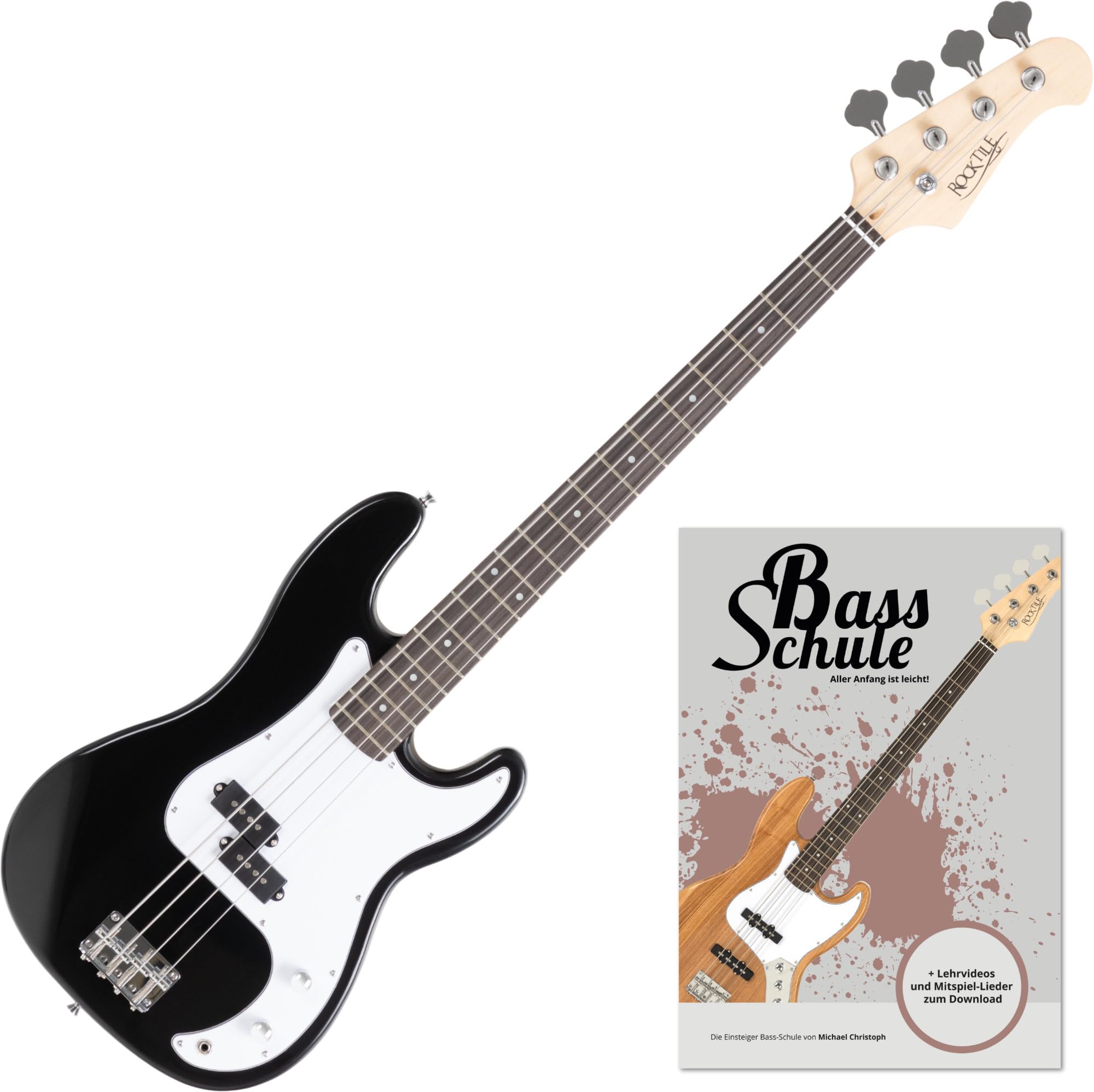 Rocktile Puncher E-Bass Black Set (Preci-Style E-Bass, chromowany sprzęt, 22 progi, w zestawie szkoła basowa z CD) czarny