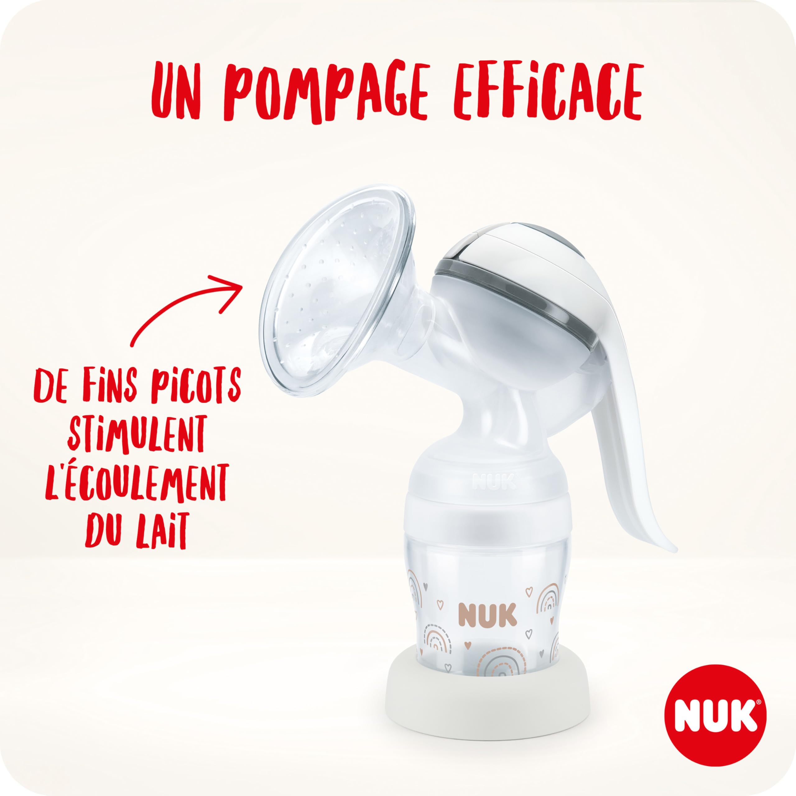 Kit tire-lait manuel NUK | Coussinet en silicone souple | Levier ergonomique | 2 biberons Perfect Match | 150 ml | 2 pads jetables haute performance NUK