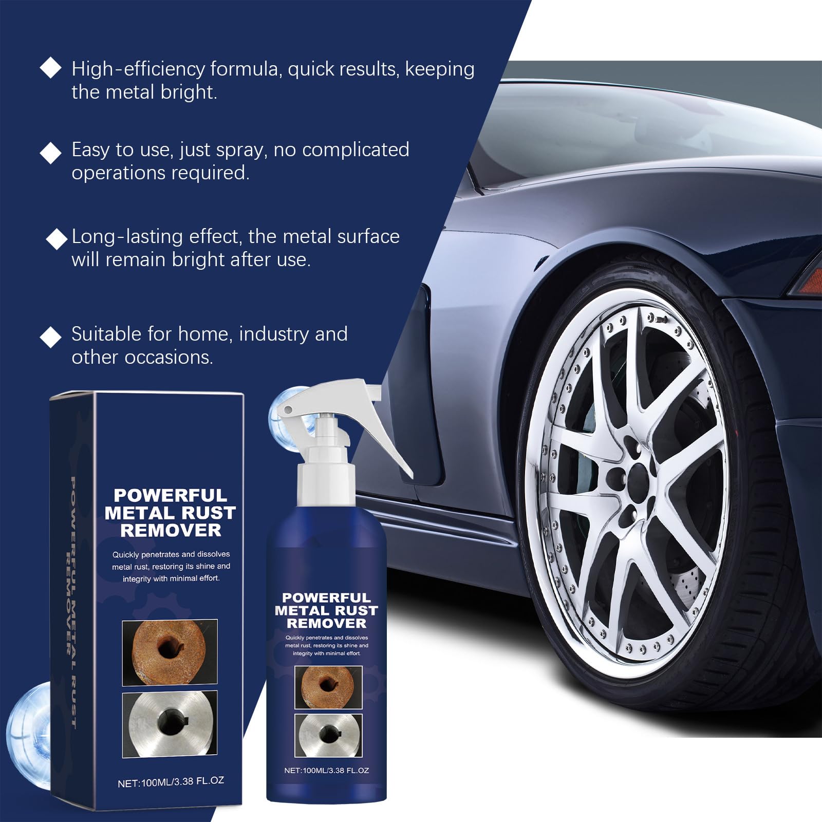 Rakiuty Spray per Rimuovere Ruggine,Powerful Metal Rust Removal,Multipurpose Rust Remover Spray,Rimozione della Ruggine per Metallo Spray Anti Ruggine,100ml (2PC)