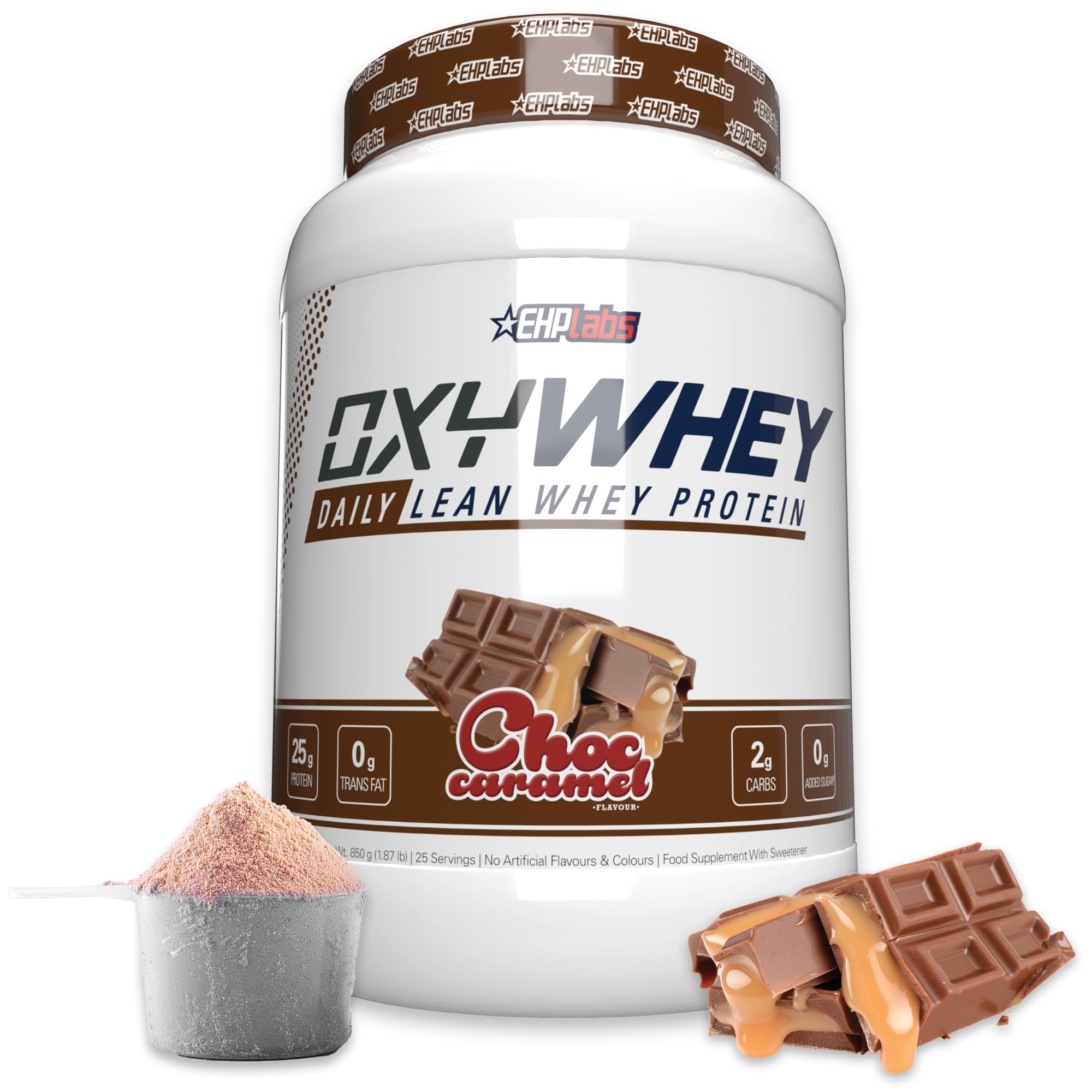 EHP Labs OxyWhey Lean Whey Protein Powder - 25g of 100% Pure, Lean, Non-GMO Whey Protein Blend, Post Workout Fitness & Nutritional Shakes, Smoothies, Baking & Cooking - 27 Serves (Choc Caramel)