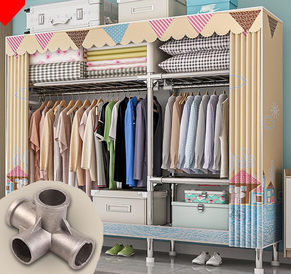 DETMOL Portable Wardrobe,Clothes Closet Storage Organizer with Hanging Rail & Shelves,Foldable Closet with Cloth Cover Quick and Easy To Assemble,Strong and Durable 207x46x173cm
