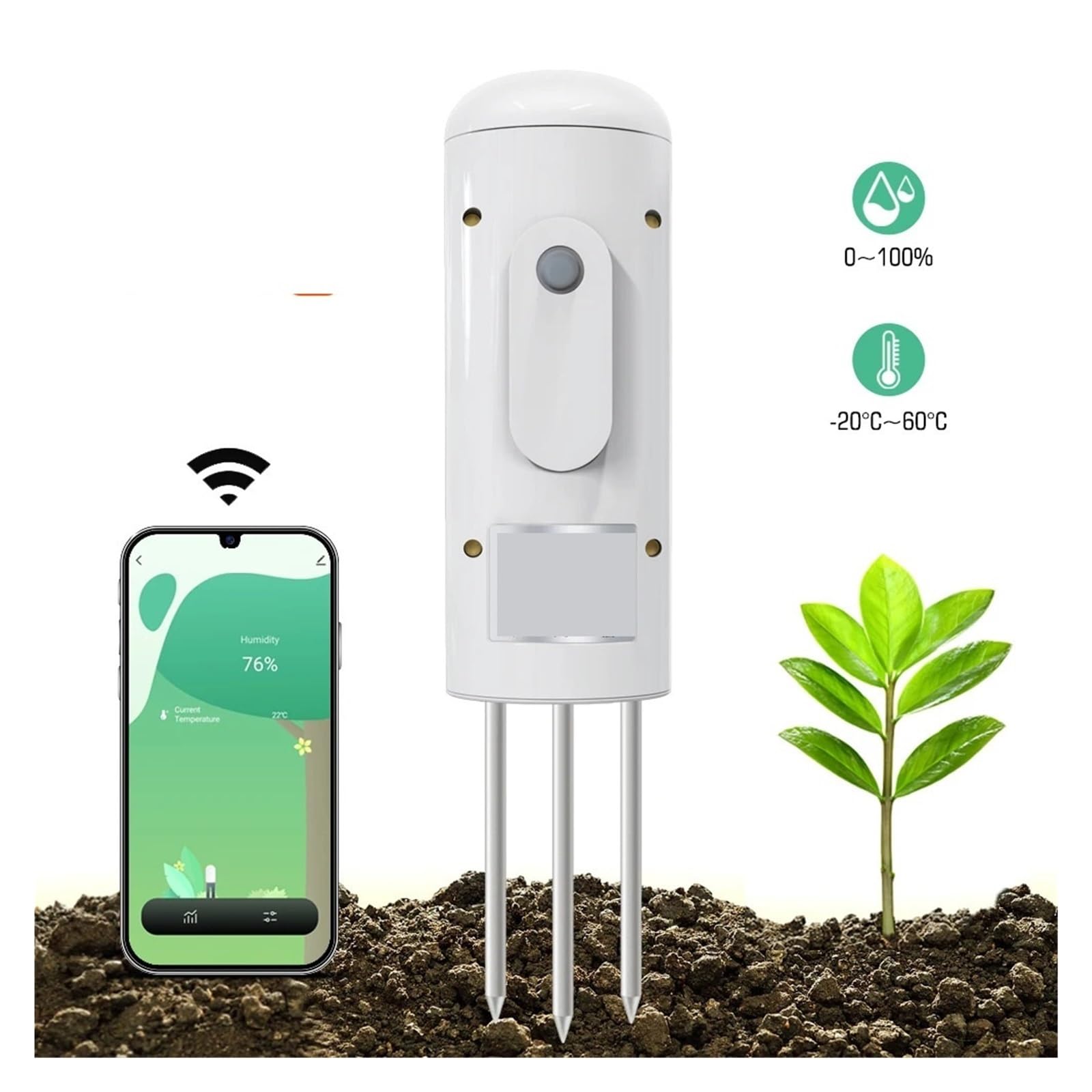Tester del suolo, Rilevatore di umidità e temperatura del terreno intelligente WiFi, sensore wireless for il monitoraggio delle piante for serra