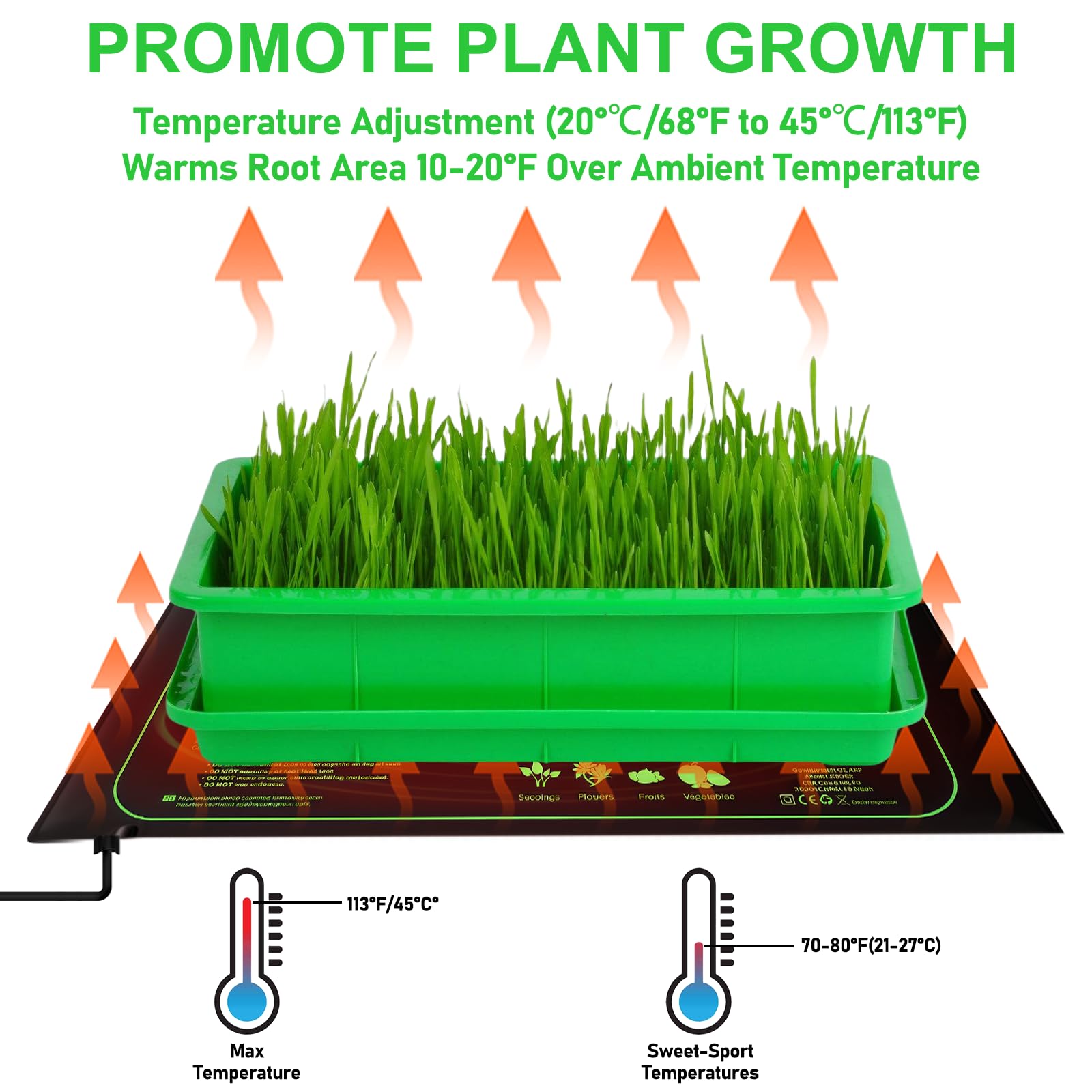 Estera calefactora para plantas: 25 x 53 cm Estera calefactora para plántulas, controlador de termostato para la germinación de planta, almohadilla calefactora para invernaderos y para reptiles