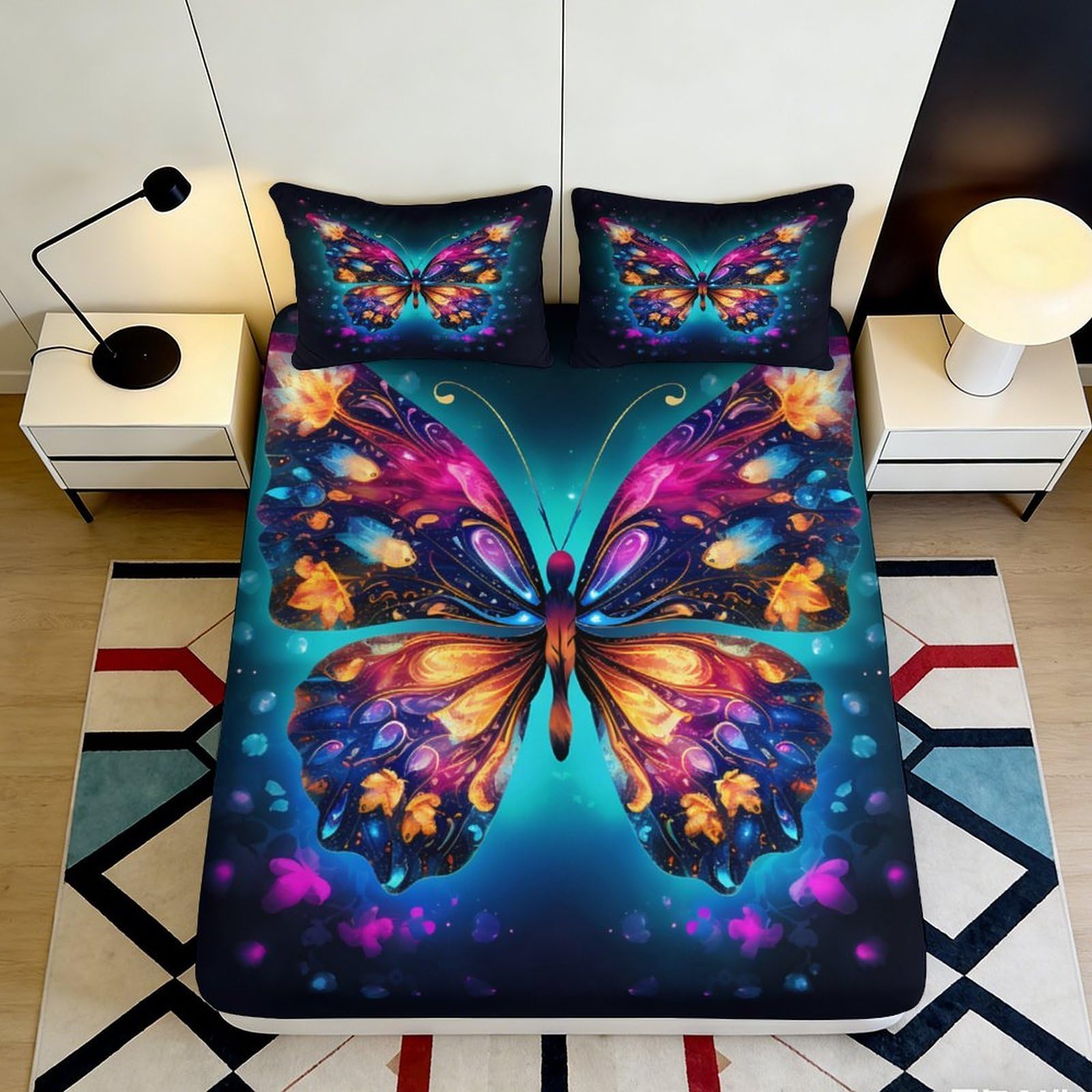 Dhbaneiok Style-1 3D Printed Colorful Butterfly Fitted Sheet Microfiber Soft Non-Slip Mattress Cover For Bedroom Guest Room Easy Care 90X200x25cm