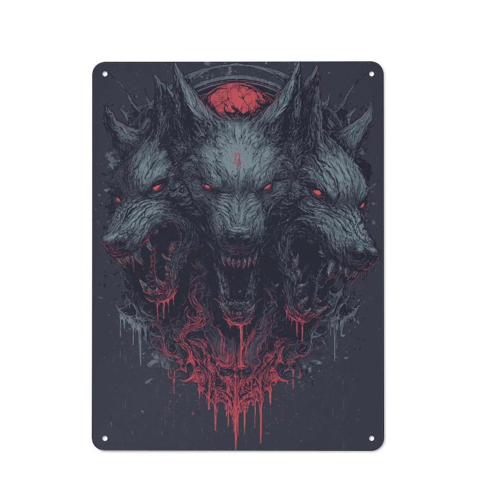 Junmoney Triple Wolf Fury Rustic Metal Sign With Design 40X30cm, Farmhouse Farmhouse Wall Decor For Dining Room, Cafe, Entryway Or Family Room