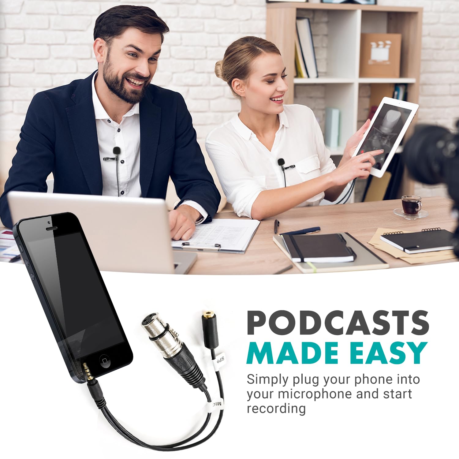 Movo TCB2 adattatore XLR (Femmina) microfono a TRRS (Maschio) Smartphone con jack cuffie per iPhone & Android