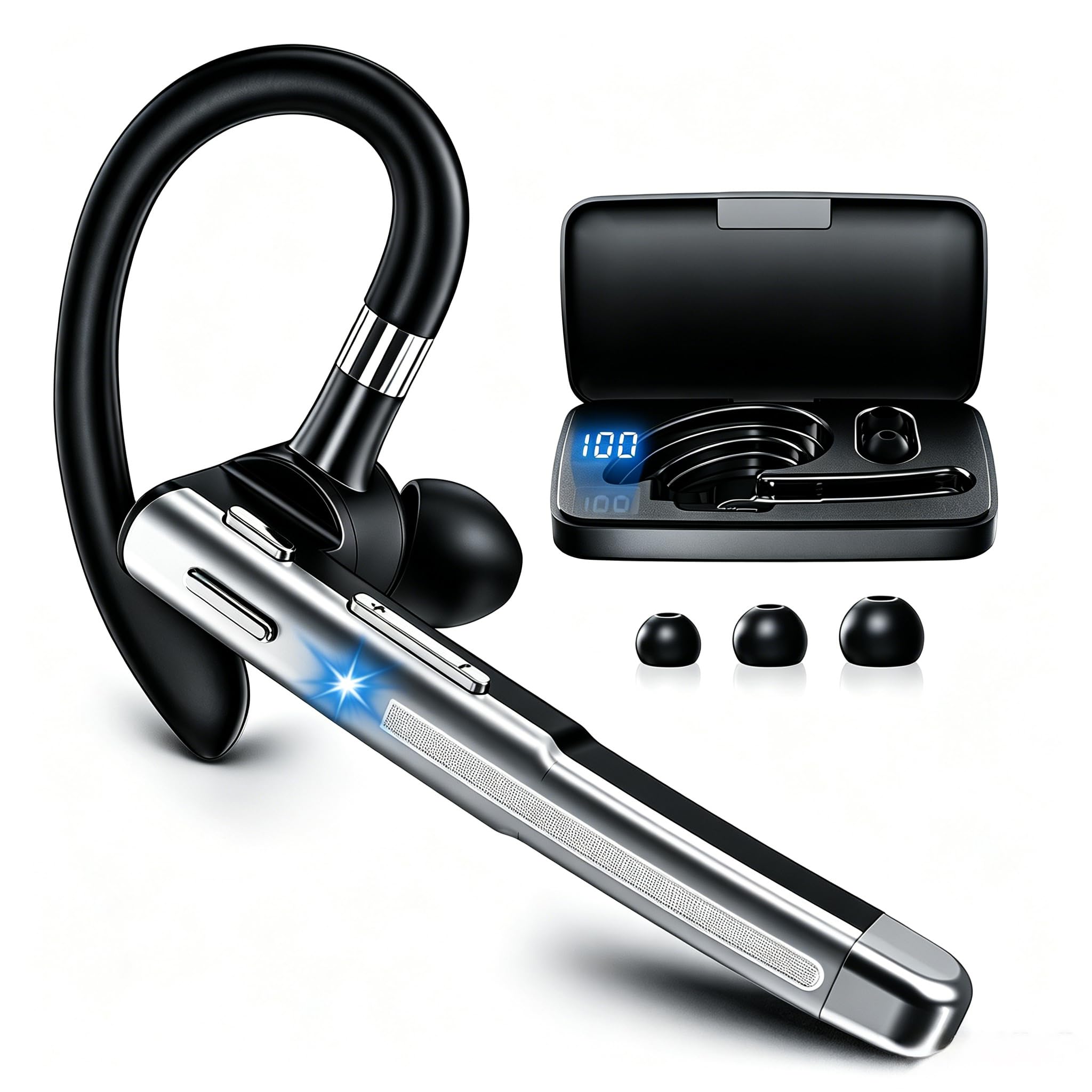 Headset Bluetooth 6.1 mit Dual Mikrofon 100 Std CVC8.0 Noise Cancelling In Ear Kopfhörer Kabellos Kopfhörer LED Ladebox Zwei-Geräte-Verbindung Freisprech Handy Ohrhörer für Autofahren/Business/Büro