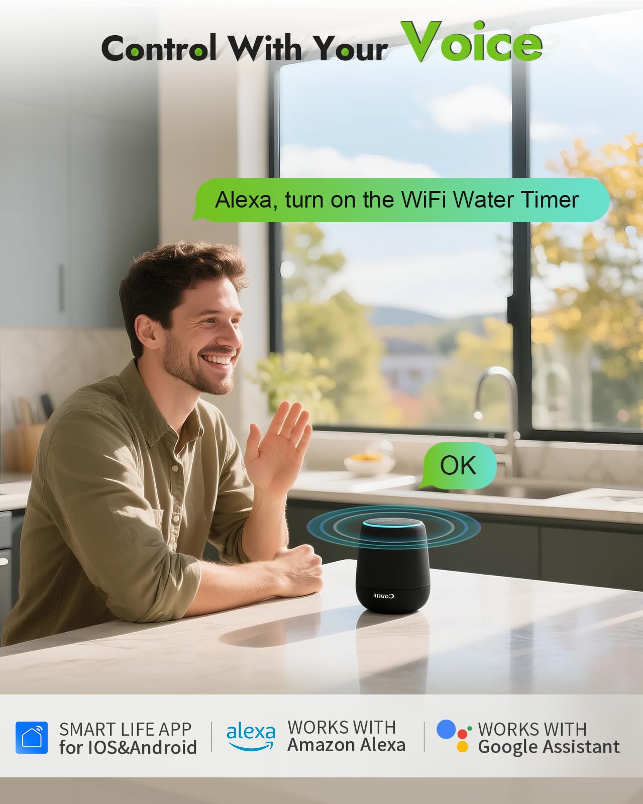 Insoma Temporizador de agua WiFi con entrada y salida de latón, temporizador inteligente de aspersor + retraso automático/manual/lluvia para jardín, temporizadores de manguera con concentrador, hasta