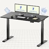 FLEXISPOT E7 Pro Electric Standing Desk Dual Motors 3 Stages 55x28 Inches Seamless Solid Slab Stand Up Desk Sturdy Height Adjustable Desk Home Office Desk (Black Frame & Black Desktop)