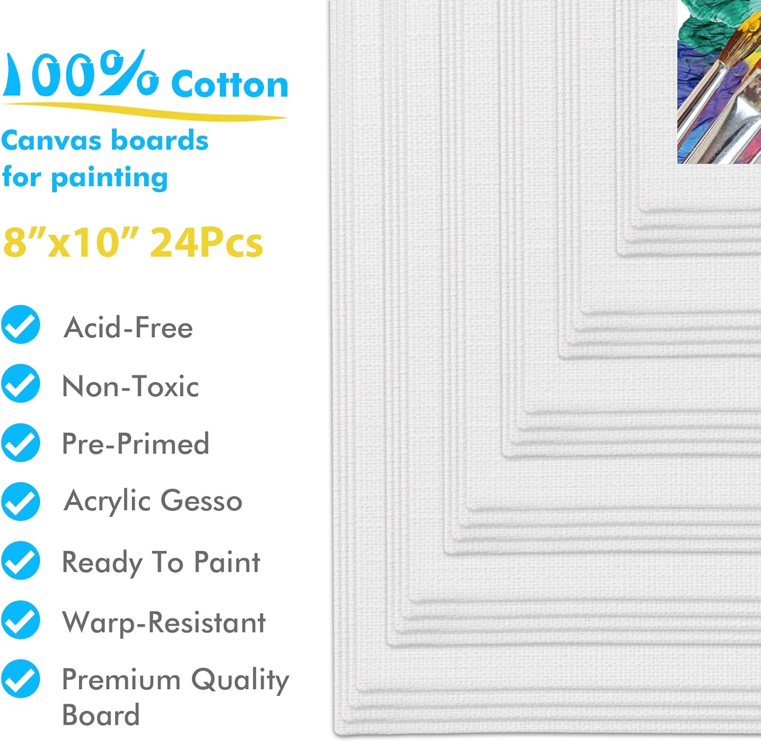 GOTIDEAL Canvas Boards for Painting, 8x10 inch Set of 24, Gesso Primed White Canvases for Painting - 100% Cotton Art Supplies Canvas for Acrylic Paint, Pouring, Oil Paint - Image 2