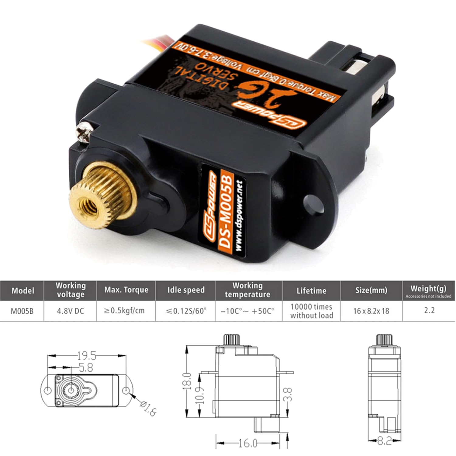 2PCS 2G Micro Servo,Digital Servo Mini Servo,Metal Gear Coreless Motor for Airplanes Fixed-Wing Helicopter Boat Plane Robot Model Toy Aircraft (JR2.54)