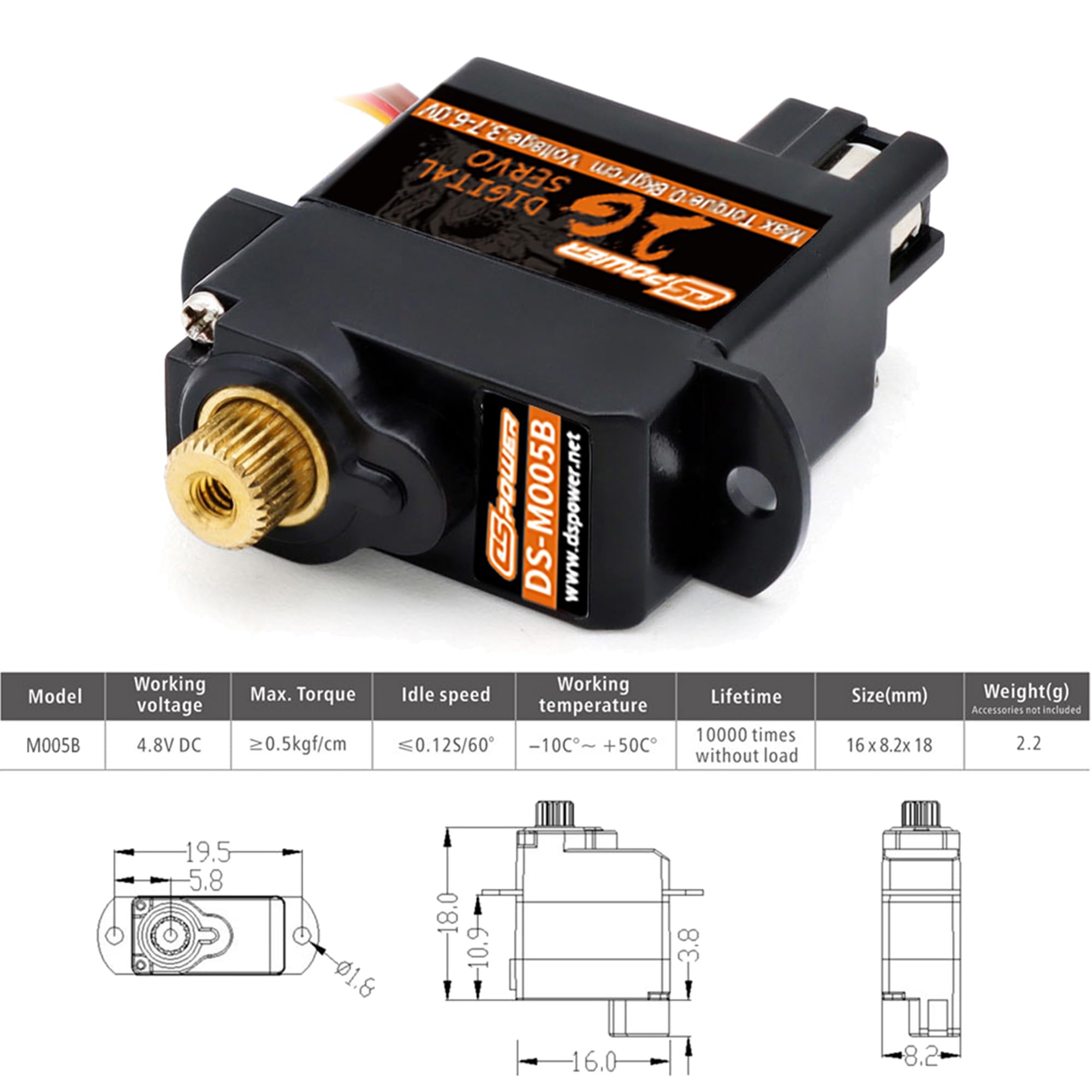 2G Micro RC Car Digital Servo Metal Gear Mini Motor para Modelo de Aviones de Juguete de ala Fija Helicóptero Barco Conducto Avión Robot (JST1.25)