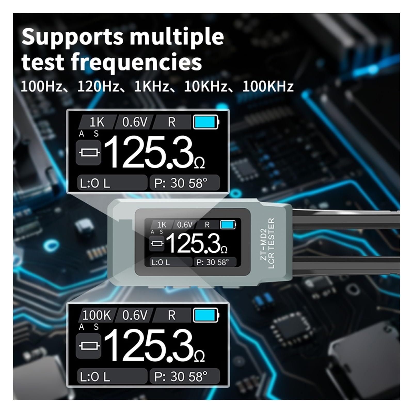 ZT-MD2 Intelintna pęseta LCR Cyfrowy tester mostków Pomiar rezystancji, pojemności i indukcyjności jednym kliknięciem(Grey MD2)