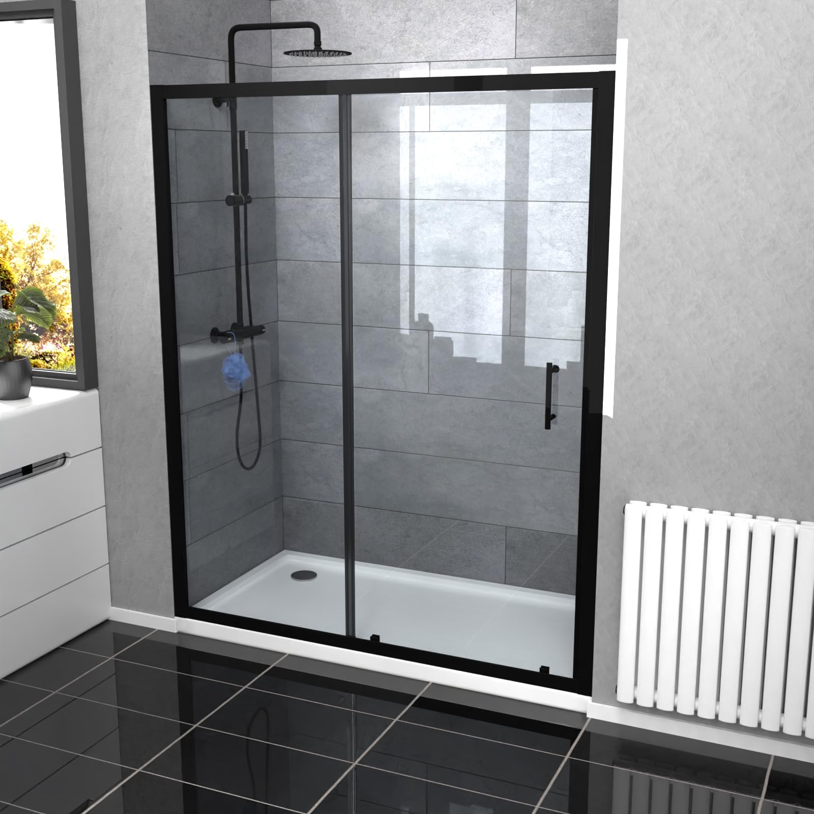 Nes Home Slider Door 6Mm Clear Glass 1600Mm X 1850Mm Matte Black