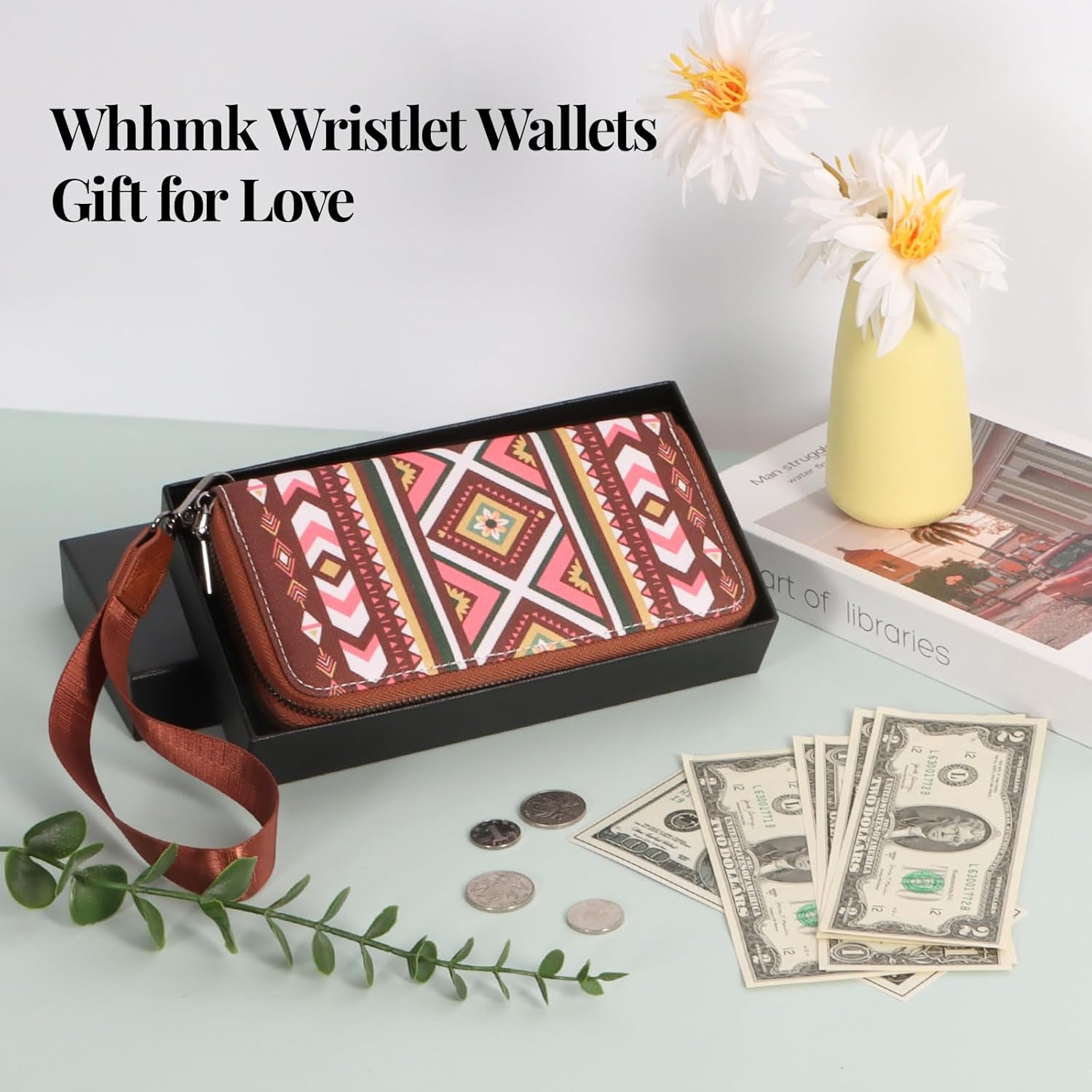 Large Wallets for Women,Rfid Wallets for Women,Boho Aztec Ladies Wallet with Wrist Strap Capable of fit Coins Passport - Image 7