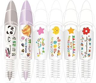 fita corretiva, 6 peças rolo cola com padrões fofos, fita correção decorativa renda faça você mesmo, fita adesiva decorativa, dispensador fita para artesanato cartões, foto, álbum, álbum recortes