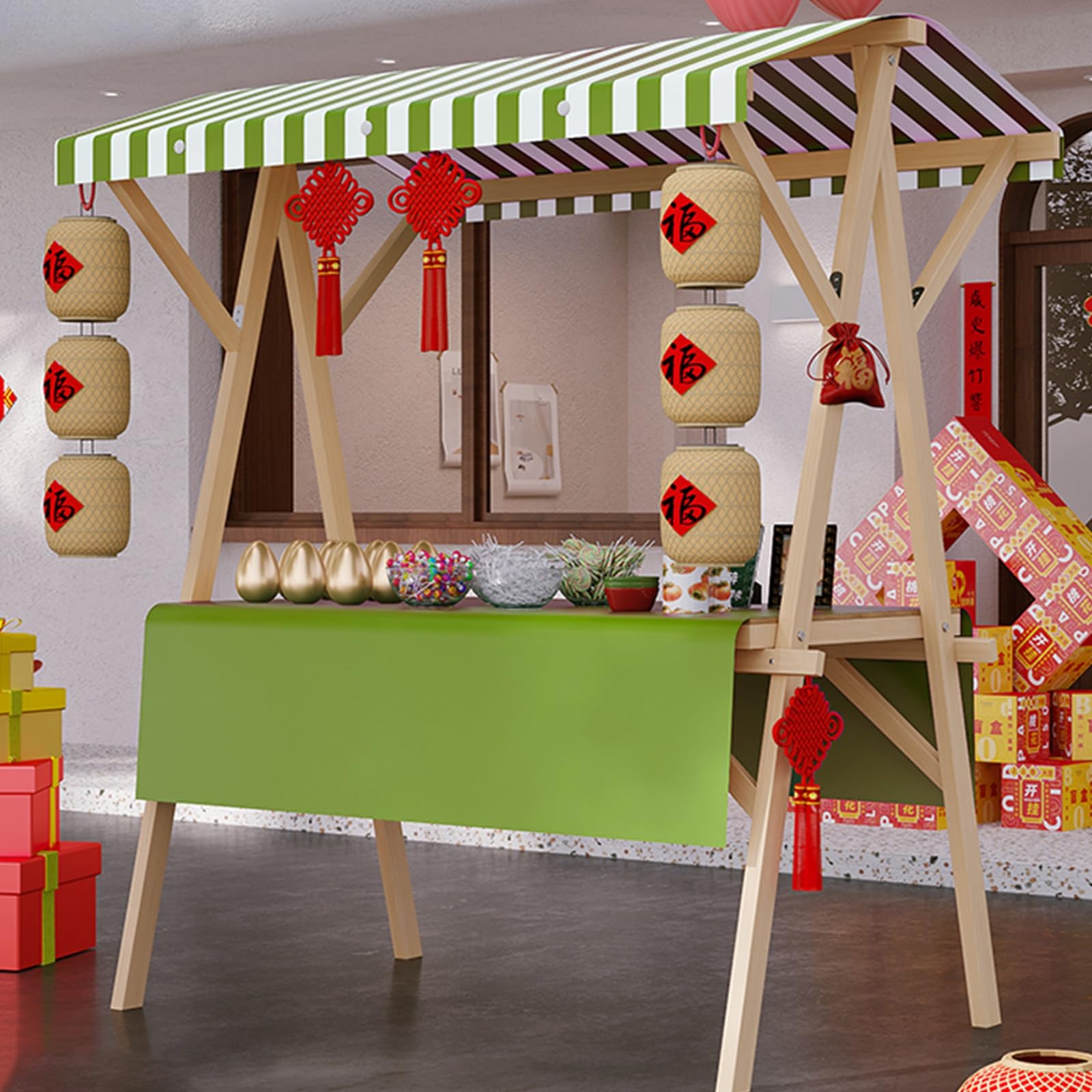 Hot Dog-Wagen – Faltbarer Outdoor-Lebensmittelwagen mit bunten Holzseiten und Regenschirm – ideal für Veranstaltungen, Partys und Unternehmen ()