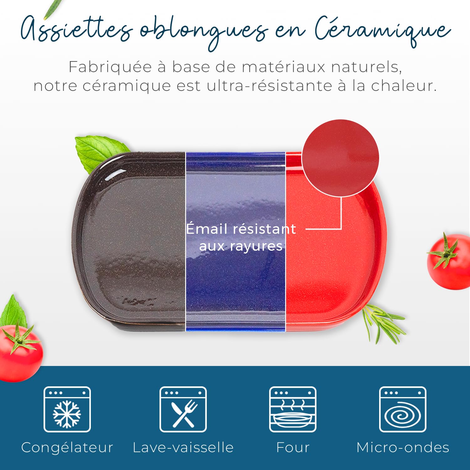 ESPRIT DE CUISINE - Lot de 4 Assiettes Oblongues En Céramique - Design Élégant - Résistant Aux Rayures - Solide Et Durable - Facile À Nettoyer - Made In France - 21 cm - Brun Moucheté