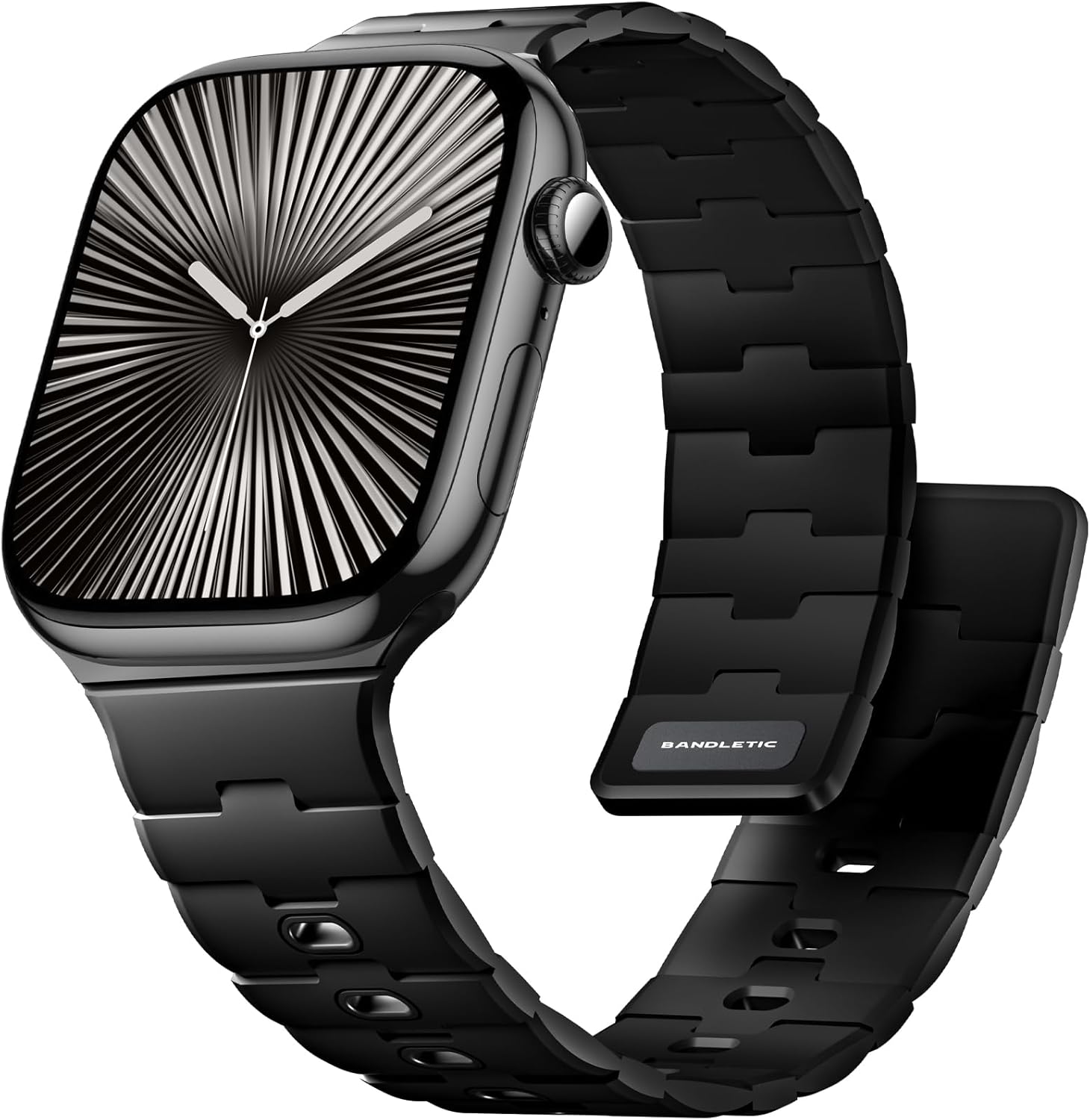 Bandletic Magnetic Silicone Watchband Compatible with Apple Watch Band 44mm 45mm 46mm 49mm 42mm 41mm 40mm 38mm Men Women, Strong Magnet Sport Strap for iWatch Series 11 10 9 8 7 6 5 4 Ultra SE 3 2 1 Black 44mm/45mm/46mm/49mm/42mm(Series 3)