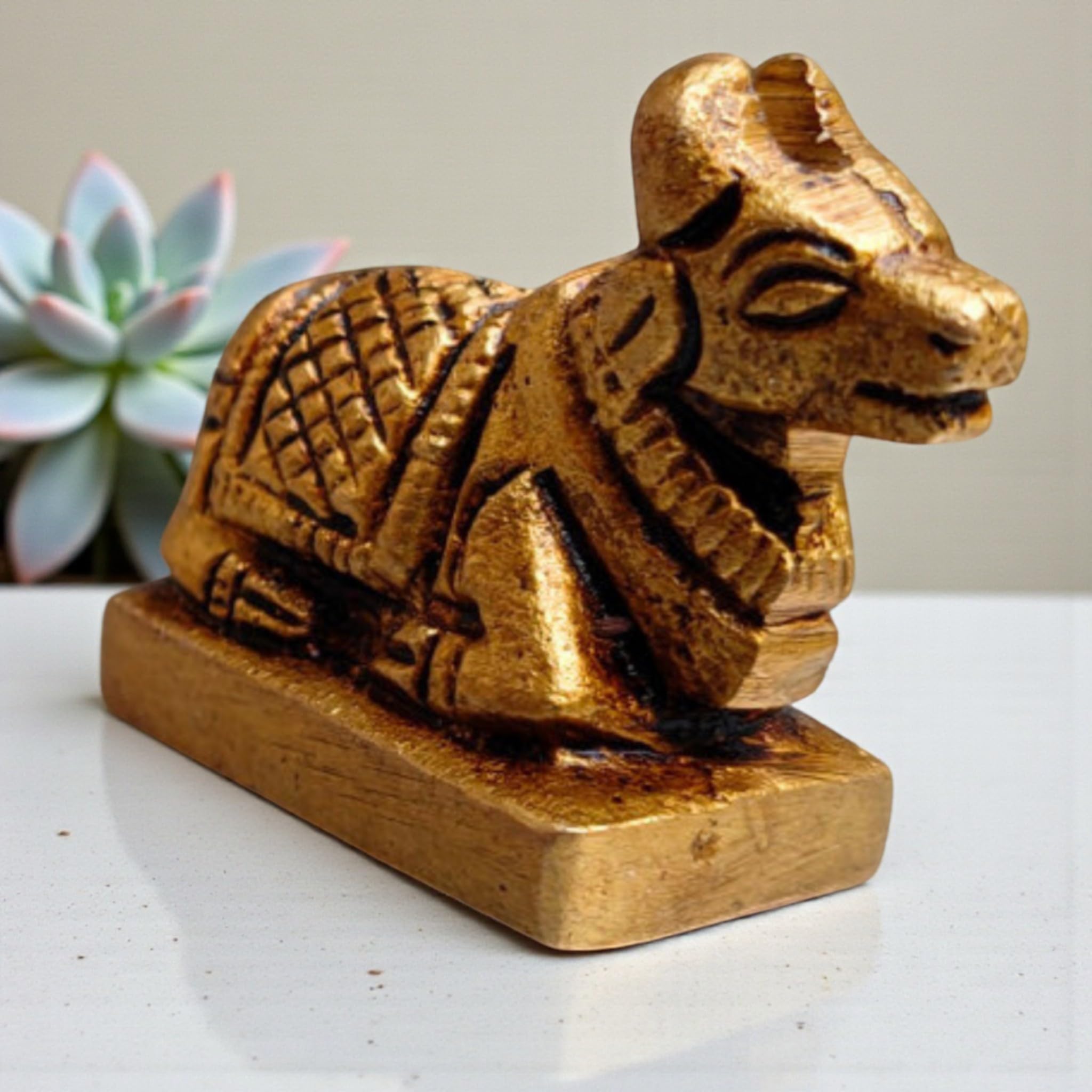 Shiva Lingam Shop Brass Nandi Statue – 1" Inch 50 Gram | Sacred Bull Idol for Pooja Room & Temple Decor | Handcrafted Brass Nandi Murti for Hindu Worship | Antique Finish Figurine for Spiritual Gift