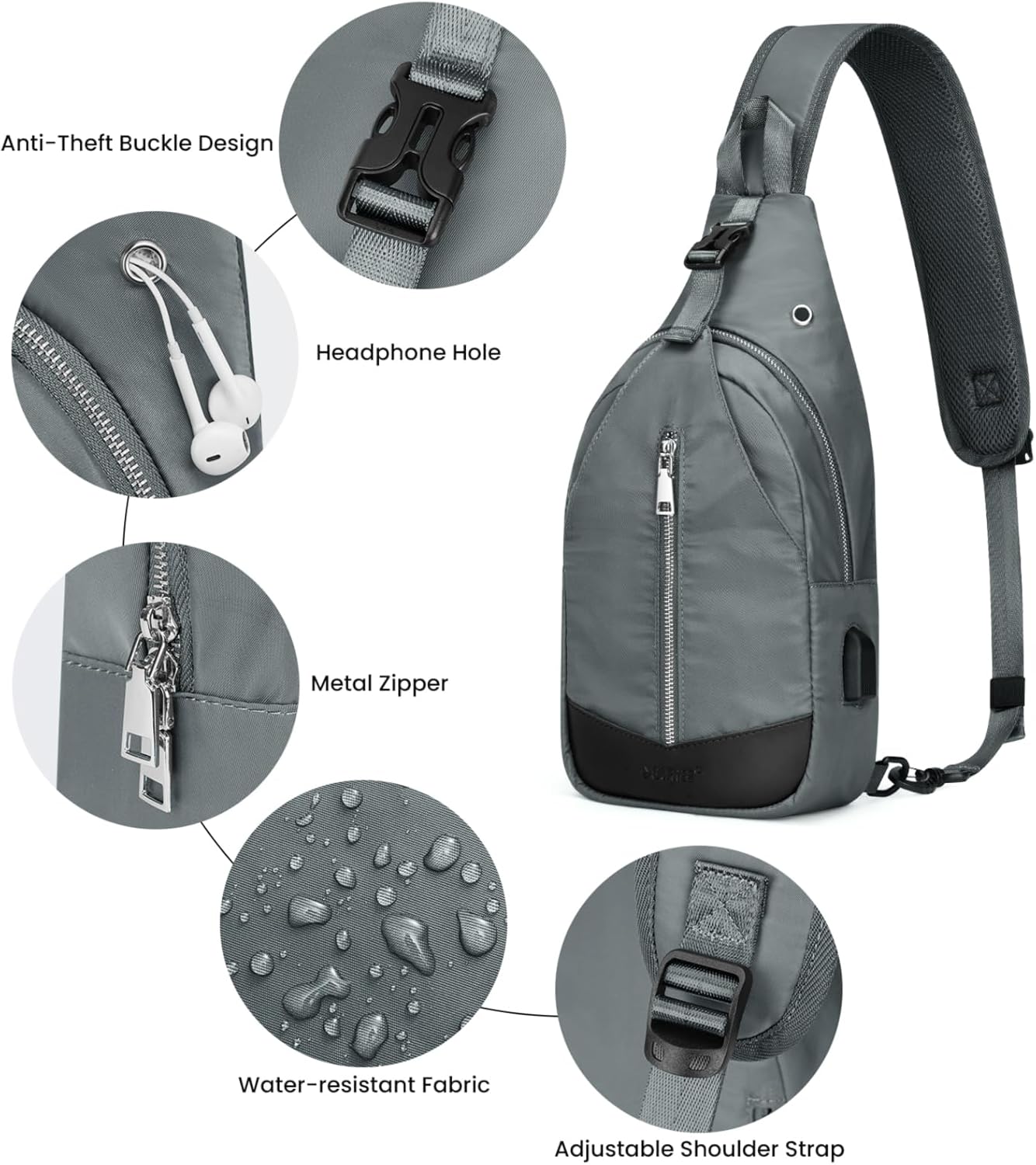 G4Free Sling Bag RFID Blocking Crossbody Sling Backpack Small Shoulder Chest Bag Daypack with Earphone Hole Men Women Hiking - Image 4