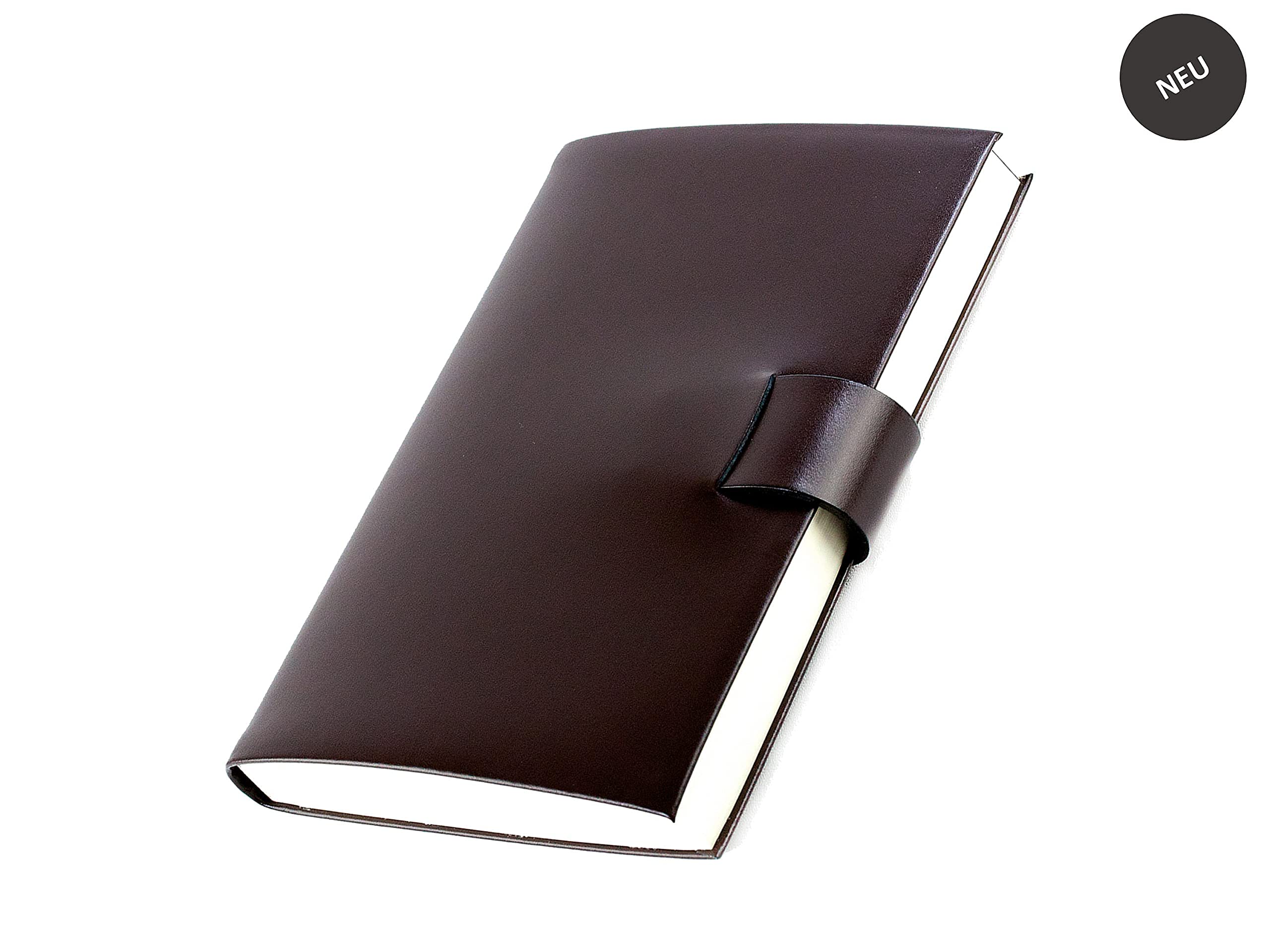 DELMON VARONE - Personalisierbares Notizbuch DIN A5 gebunden in Premium Cambridge Top Grain Leder (Rindspaltleder) braun, Blanko Buch unliniert im Softcover Ledereinband mit Verschlusslasche