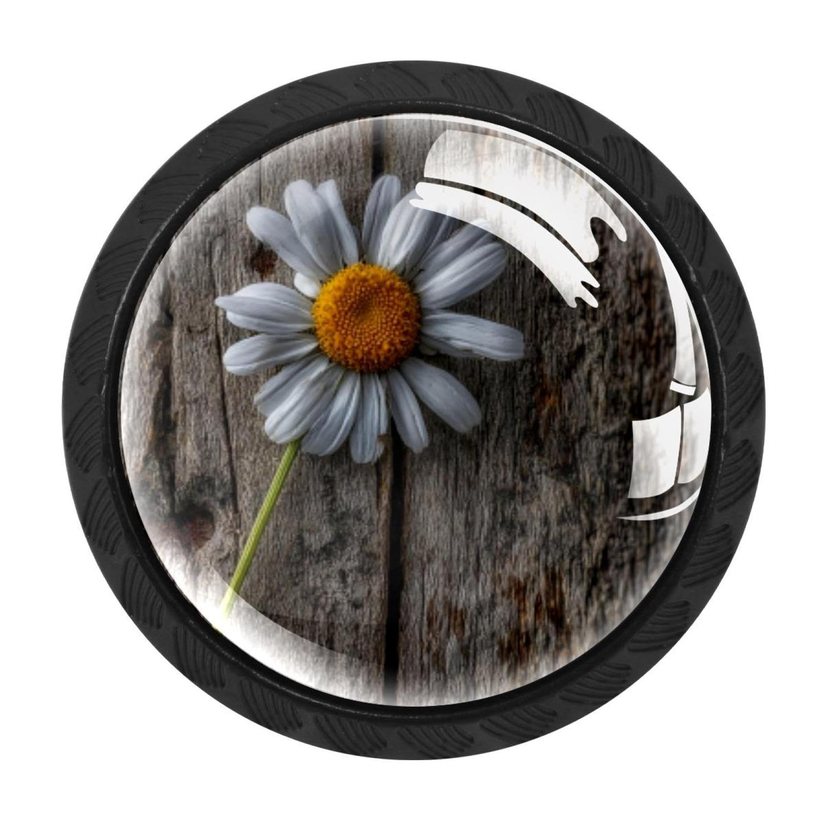 CHENZZZZ 4 Pieces Kitchen Cabinet Knobs Daisy on Old Wooden (1) Drawer Knobs Dresser Knobs Drawer Pulls Door Knobs Dresser Drawer Handles Knobs for Dresser Drawers