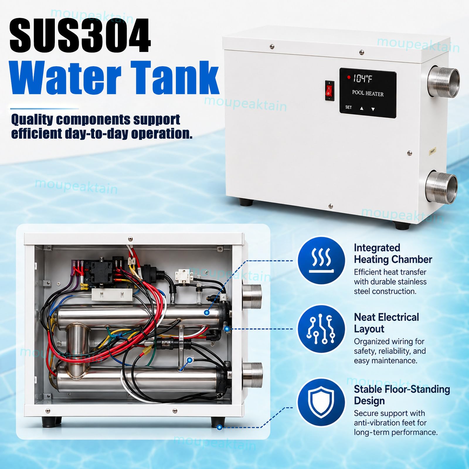Riscaldatore Elettrico per Piscina 220 V, Scaldacqua 5.5KW / 9KW / 11KW con Termostato Automatico, Riscaldatore in Acciaio Inox per Piscina Fuori Terra, Spa E Vasca Idromassaggio 11KW