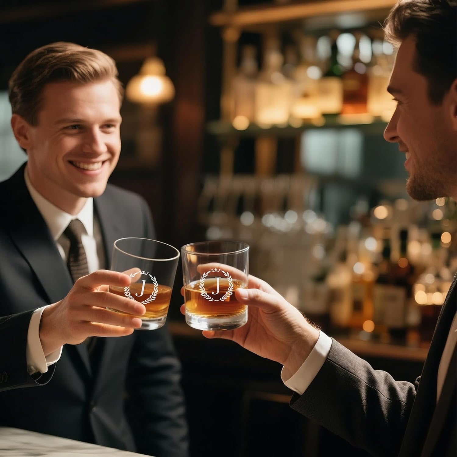 Personalized Whiskey Glasses Gifts for Men, Monogrammed Engraved A-Z 10.6 oz Rocks Glass Customized Gift, Unique Christmas Birthday Gifts for Men Him Dad Husband Brother Son (J) - Image 8