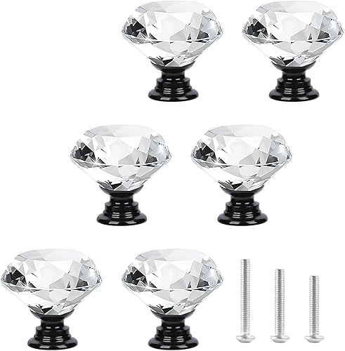 Miniatura 8 de 6 pomos de cristal de 1.18 pulgadas (1.181 in) con forma de diamante para armario, armario, aparador en baño, cocina, oficina, etc.