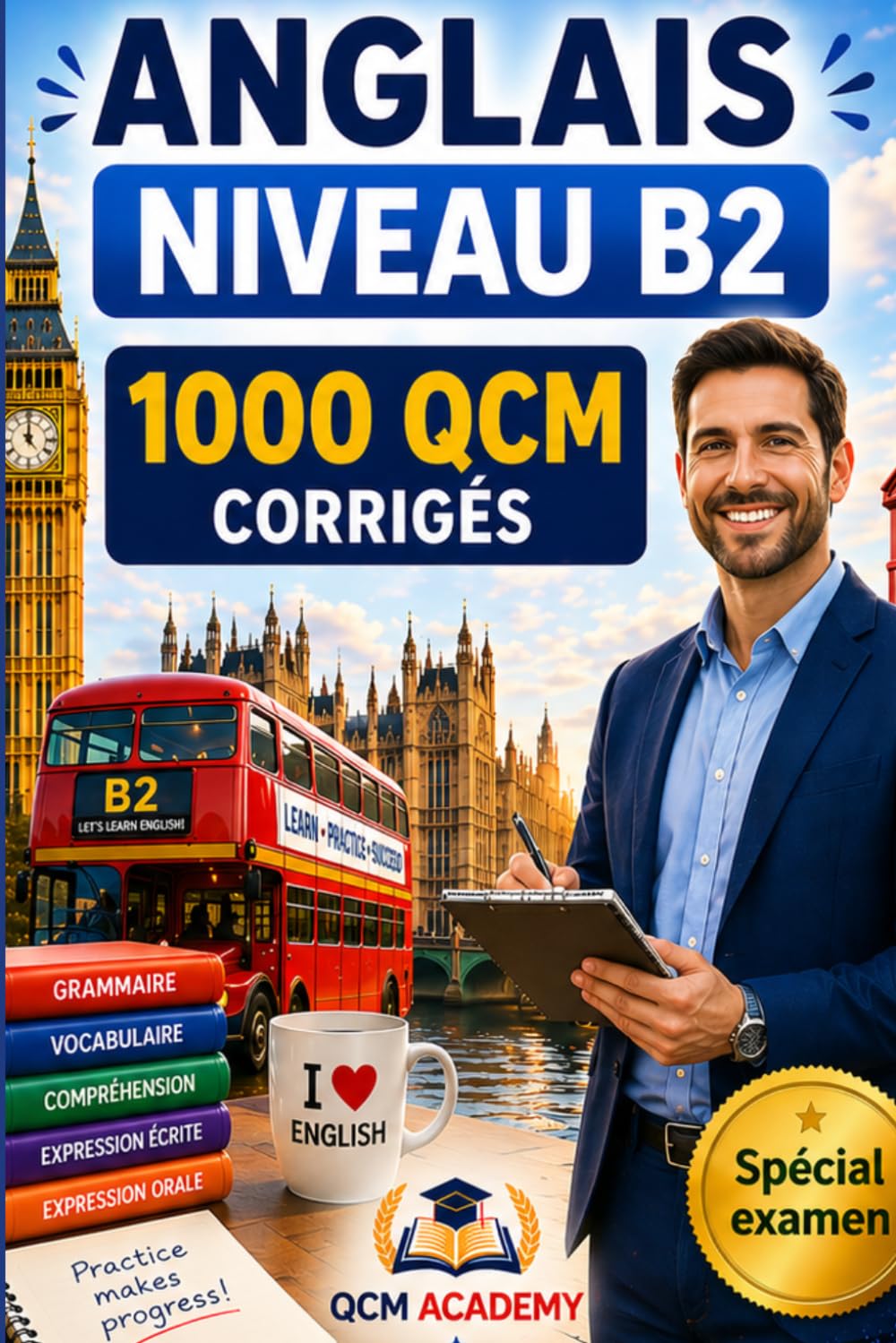 Anglais Niveau B2: 1 000 QCM corrigés | Cahier d'entraînement pour perfectionner l'anglais en autonomie | Vocabulaire, grammaire, conjugaison, orthographe | CECRL