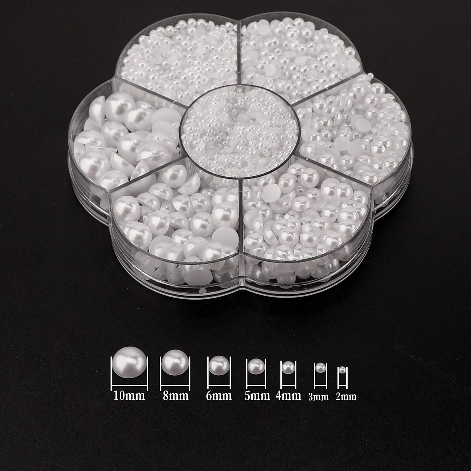 SAVITA 5600Pcs 2/3/4/5/6/8/10mm White Flat Back Pearl Half Round Pearls Beads Satin Luster Loose Beads Gems for DIY Craft Necklaces Bracelets Jewelry Decorations Wedding Dress Nail Art Making - Image 3