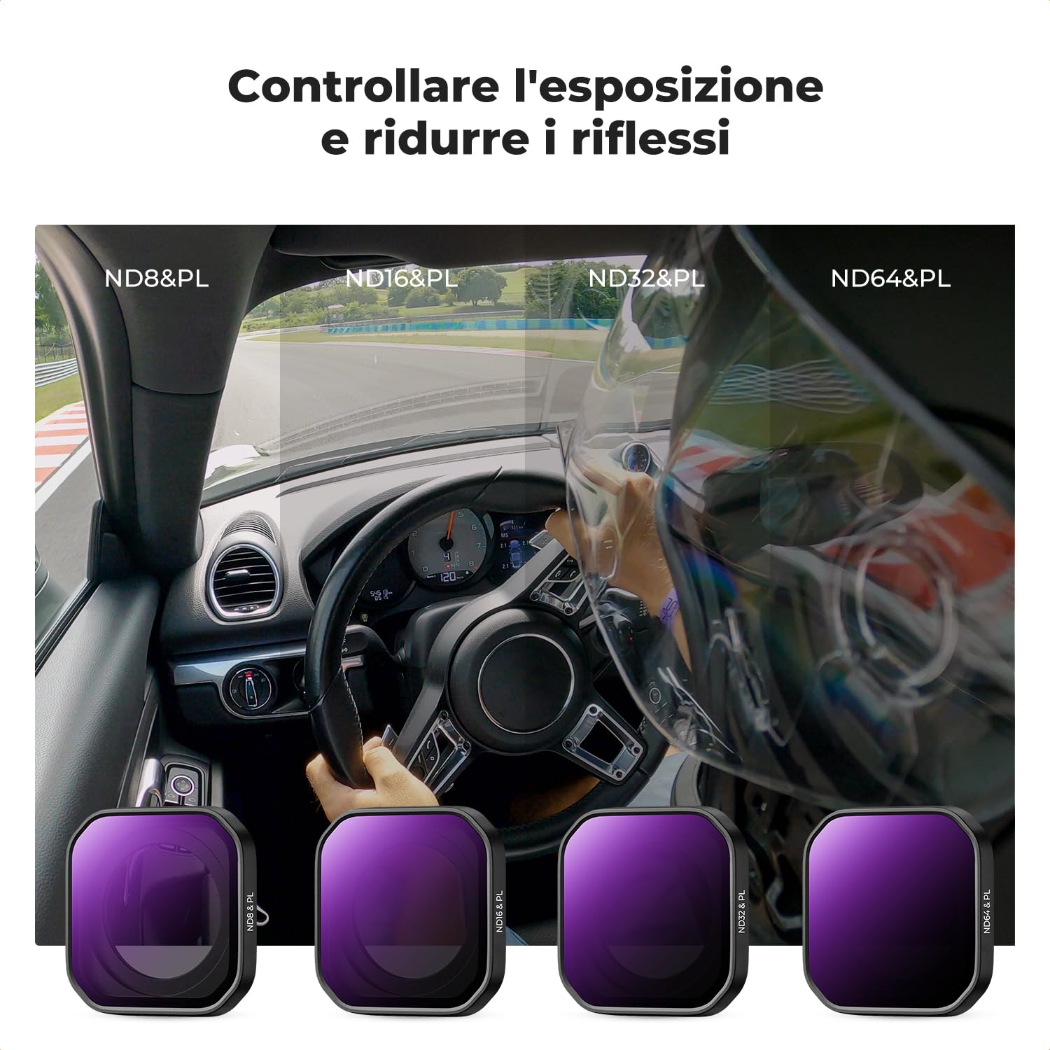K&F CONCEPT Set di Filtri ND/PL Avvitabili Compatibile con Insta360 Ace Pro 2. Include ND8/PL, ND16/PL, ND32/PL e ND64/PL. Accessori per action camera in vetro ottico HD multi-rivestito.