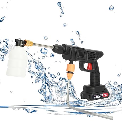 Walbest Lavadora a presión portátil con boquilla ajustable, limpiador de automóvil inalámbrico con batería de 21 V con tubo de agua, lavadora de