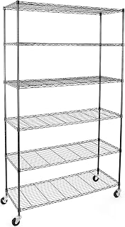 WDT NSF Certified Storage Shelves on Wheels, Heavy Duty Metal Shelves for Storage with Adjustable Stand, 6-Tier Wire Shelving Unit for Garage Pantry Kitchen Shelf Rack(17" W*47" D*80" H), Black