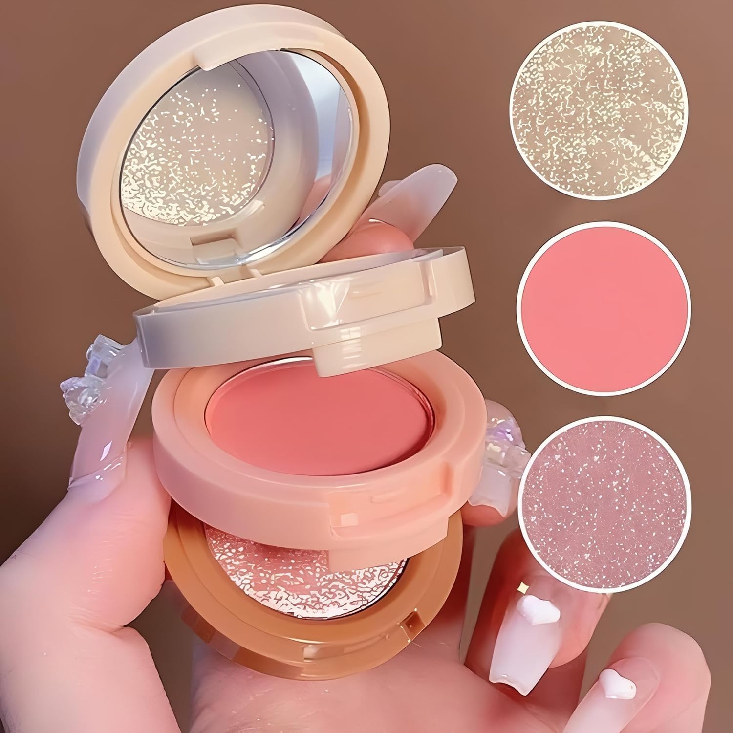 Magic Huda 3 in 1 Blusher Highlighter & Contour Palette 3 in 1 Makeup Powder Set Compact Powder Blush Highlighter Silky Smooth Face Blush Cheek Tint, Moisturizing Luminizer for