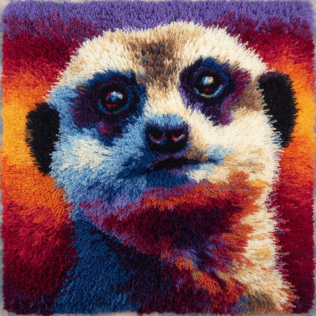 Taxpy Latch Hook Kit, Meerkats Pillow Latch Hook Embroidery Kits DIY Crochet Yarn Pillowcase Sewing Making Kits Embroidery Kit 43x43cm
