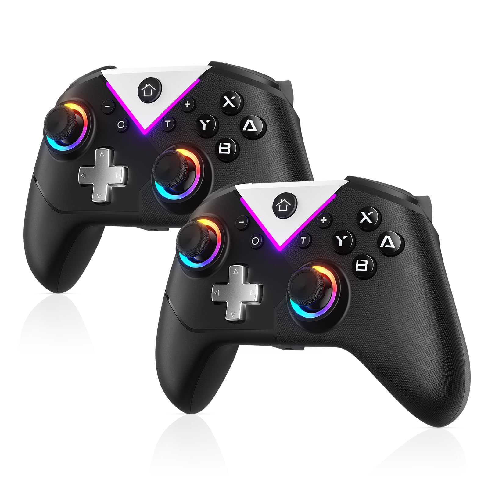 2 Pack RGB Wireless PC Switch Controller for Switch Lite OLED/PC Steam/Android, Bluetooth Controller with Hall Effect Joysticks/Back Buttons, No Stick Drift, No Dead Zone, Includes USB Adapter