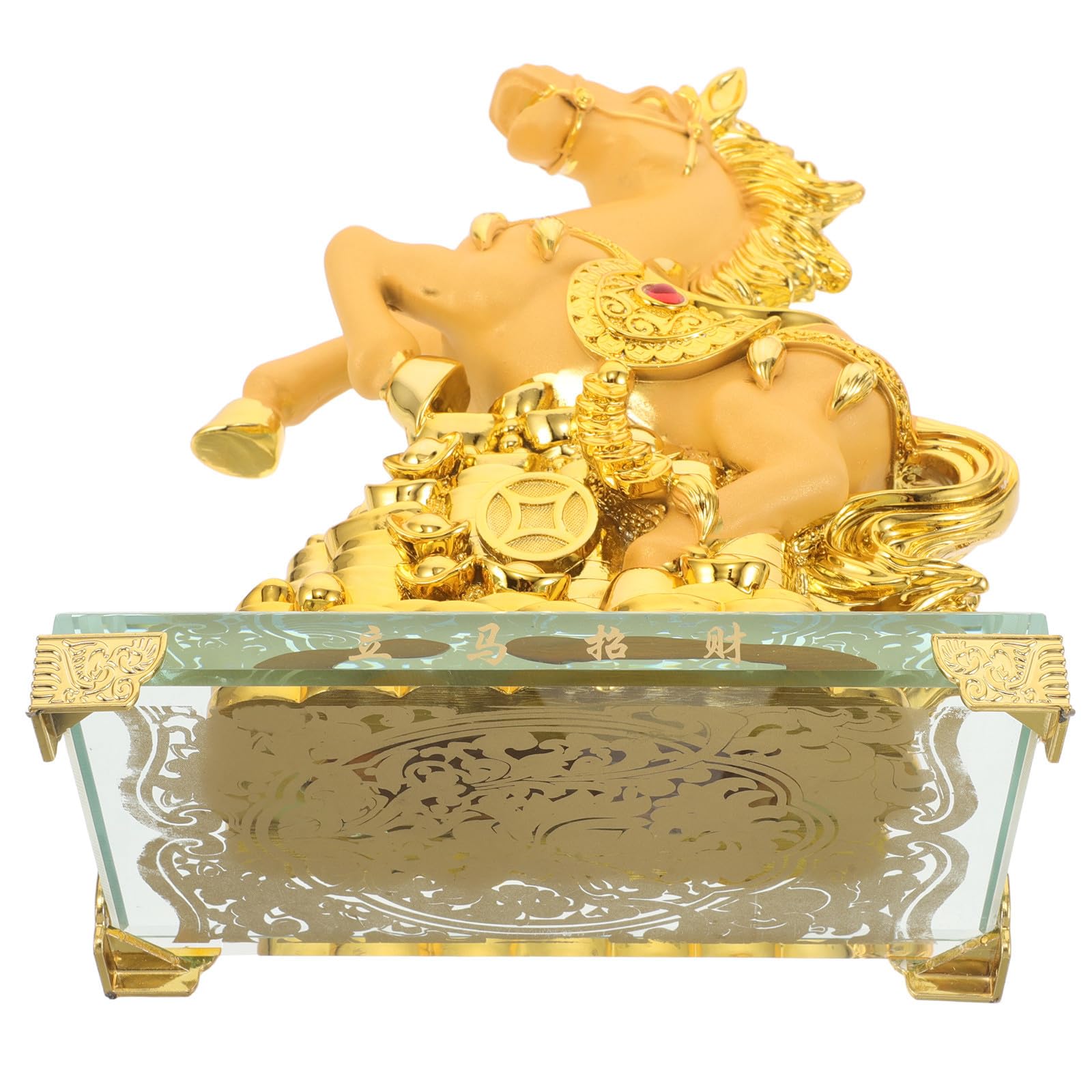 Cheval de prestige doré en résine - Statuette élégance compacte vintage