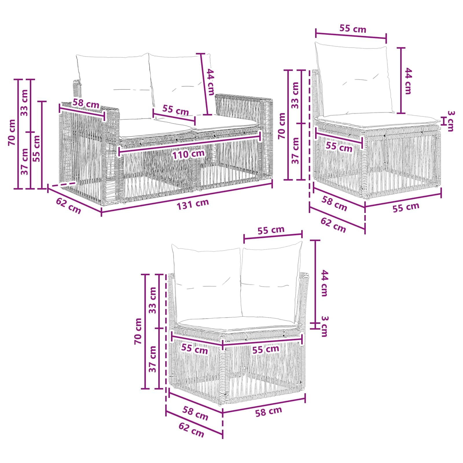 Ensemble de canapé de Jardin 10 pcs Gris polyrotin avec Coussins Polyester 55 cm Profondeur d Assise Cadre Acier Enduit modulaire pour terrasse Patio détente