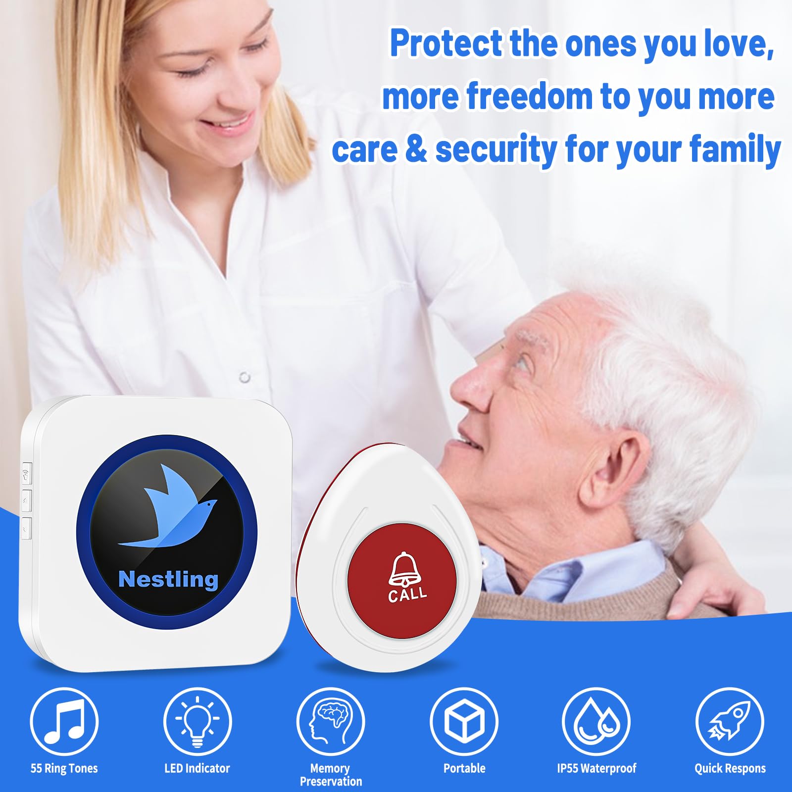 ChunHee Wireless Caregiver Pager Call Button Nurse Alert System Call Bell For Home - View #8