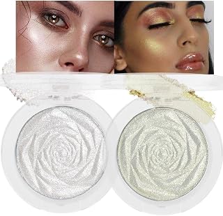 evpct Pearl White & Blonde Gold Face Highlighter Makeup Shimmer Glitter Diamond Sparkly Highlighters Makeup Palette Powder for Face Body Cheek iluminadores iluminador de jos maquillaje luminizers 1+2