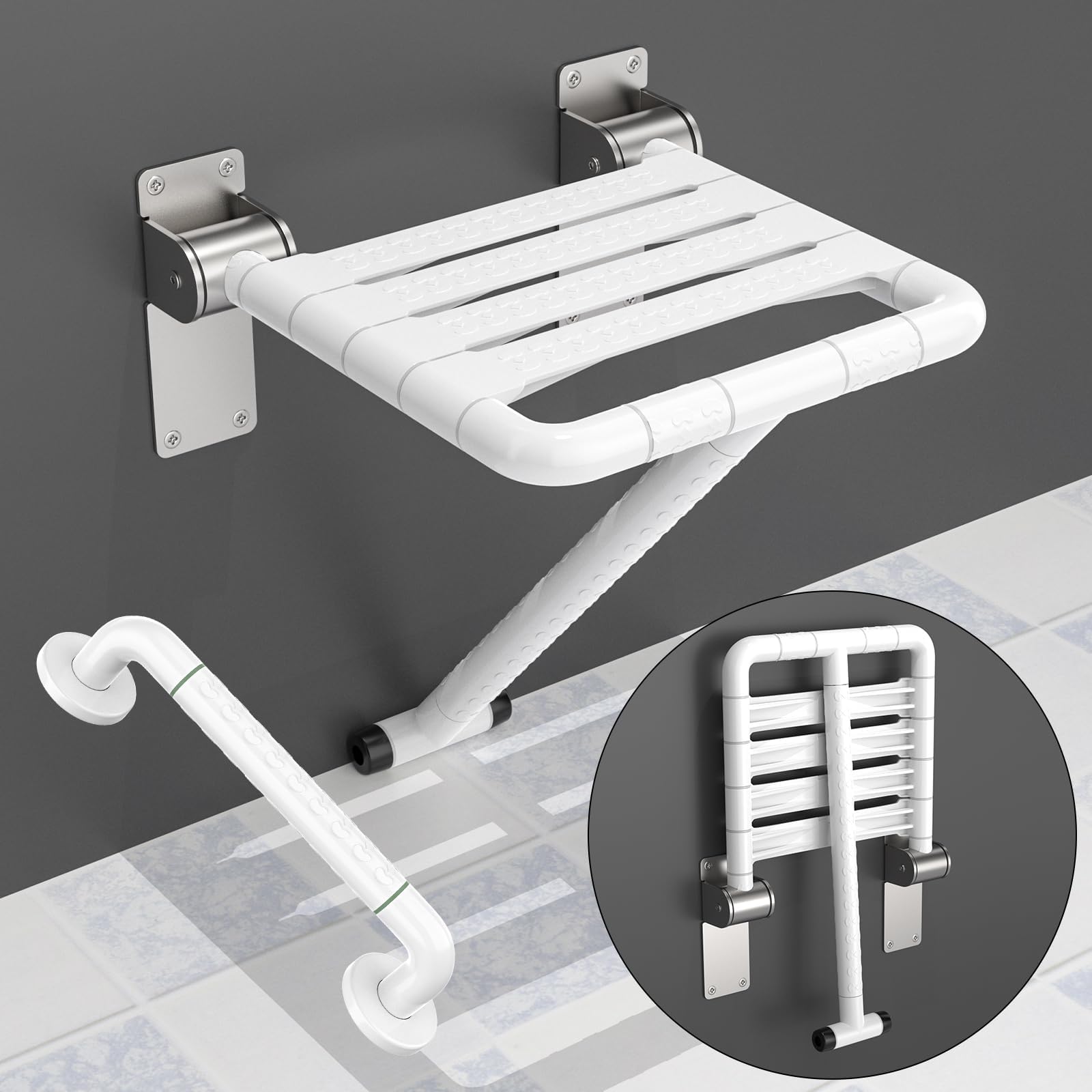 Folding Shower Seat Wall Mounted, Fold Up Shower Chair Non Slip Bathroom Wall Stool
