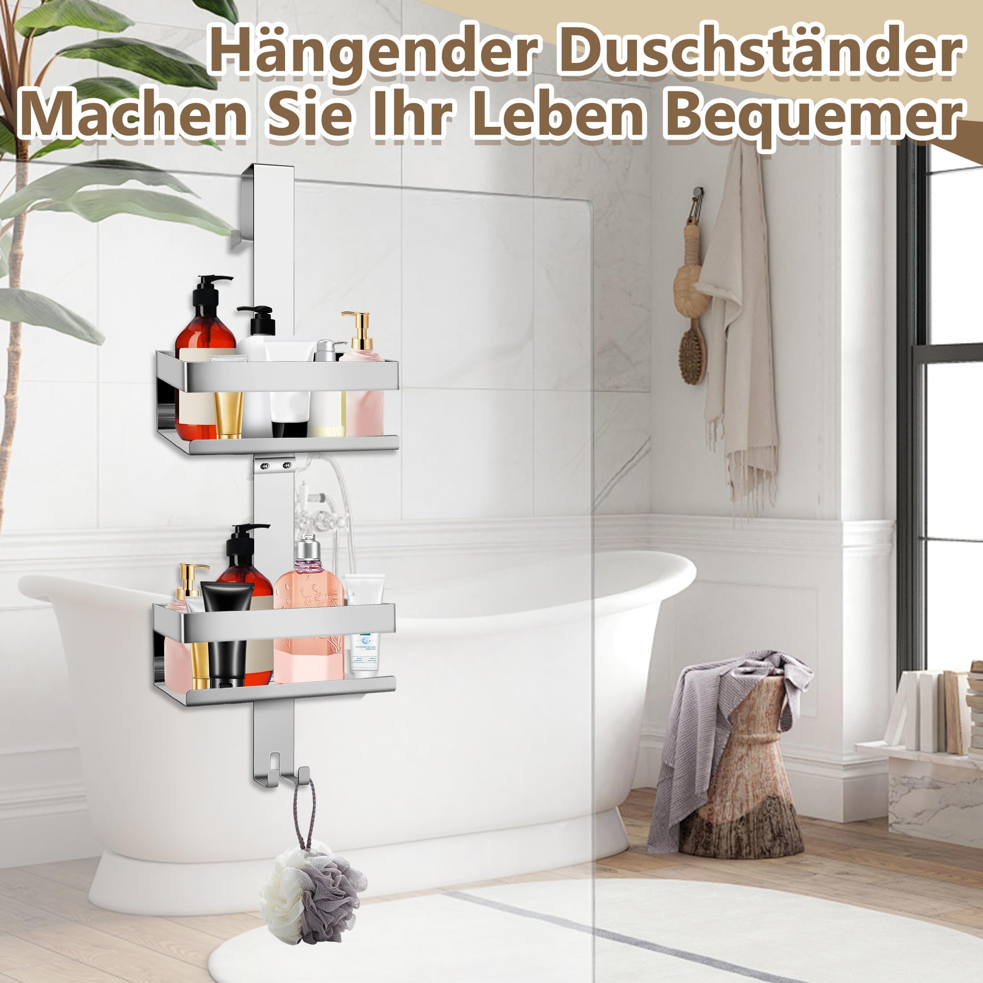 Duschablage Hängen 2-stöckig Edelstahl Ohne Bohren