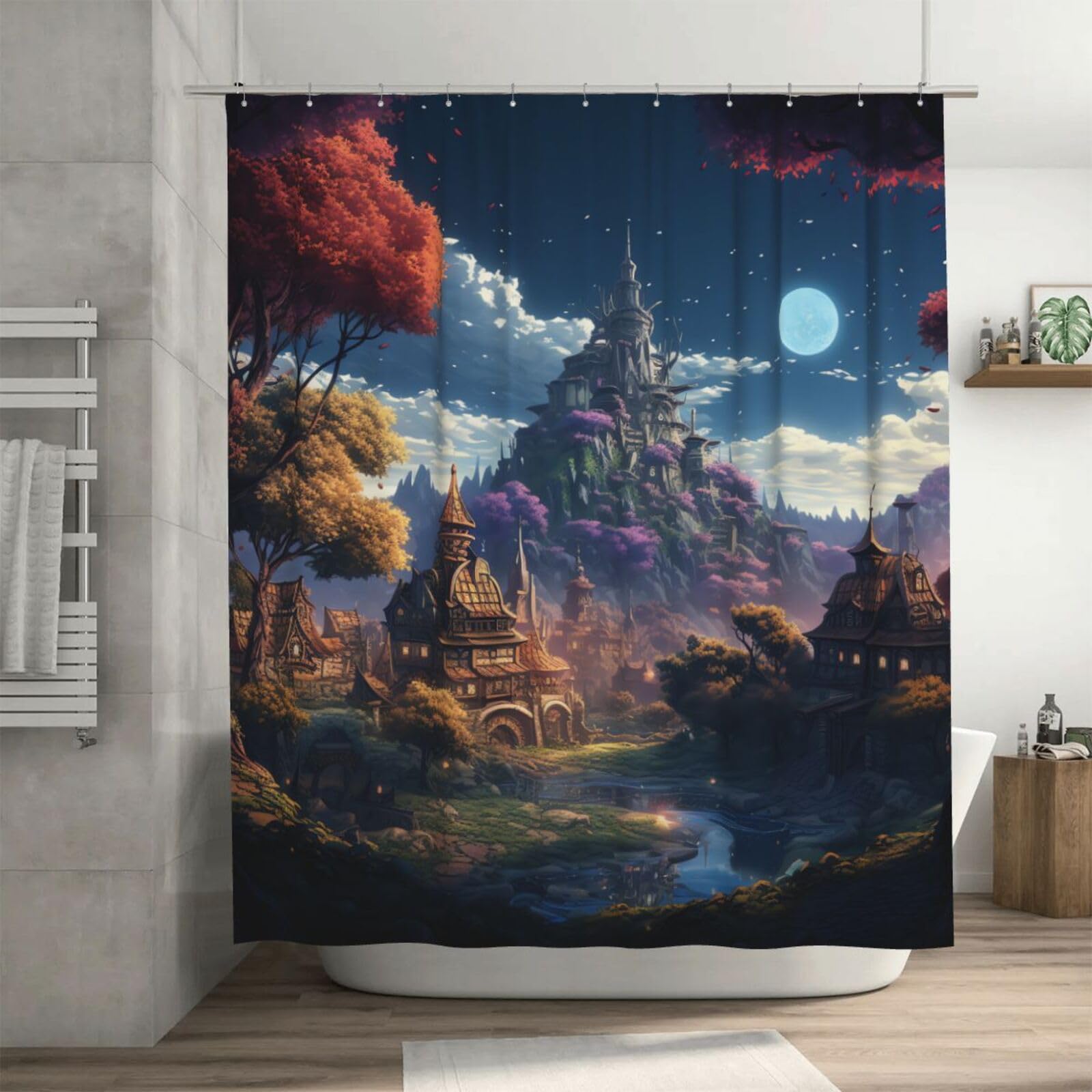 Rideau de douche imperméable motif ville fantastique 183x183 cm