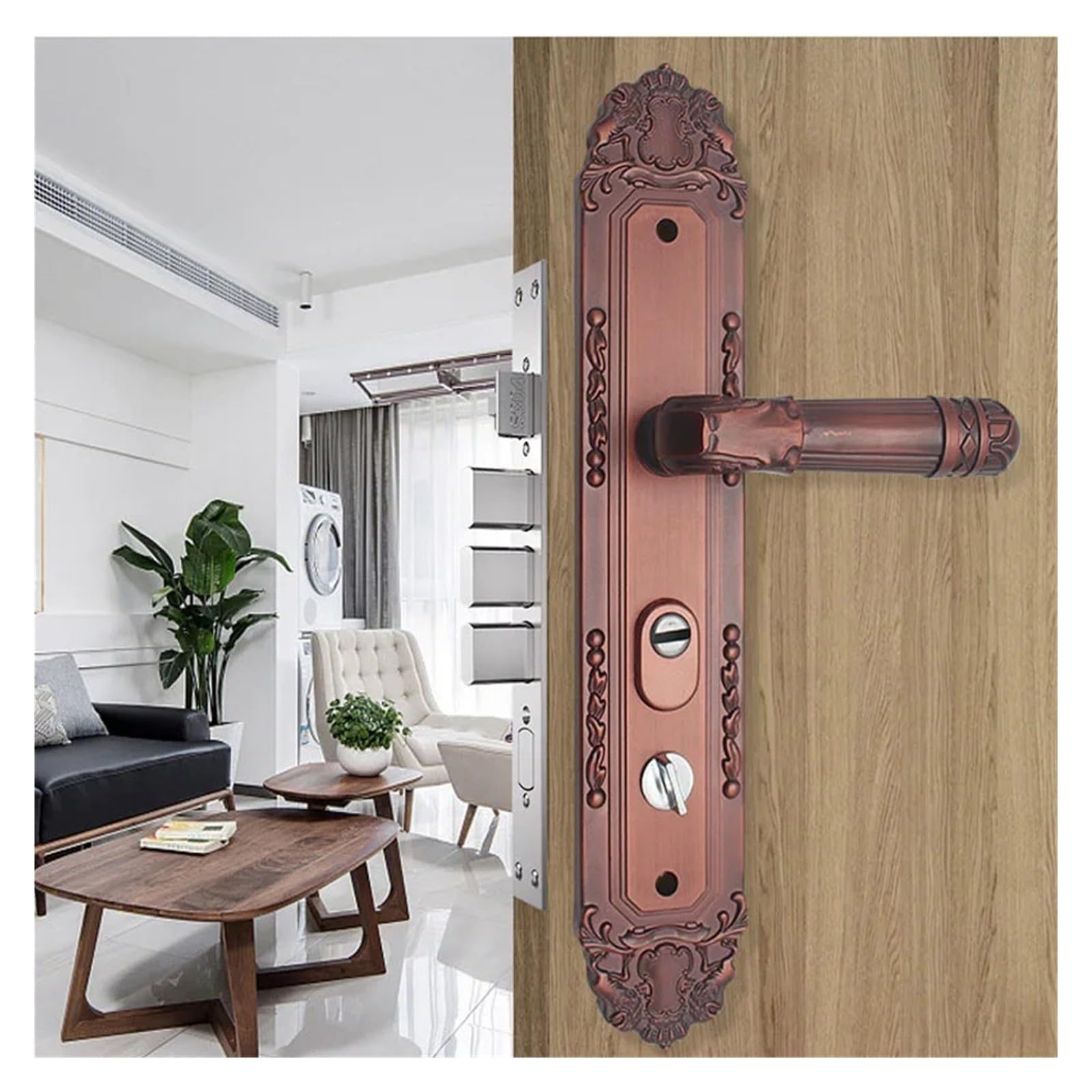Aluminiowy panel zamka drzwi z czerwonym brązem, zabezpieczenie przed kradzieżą(1switch-right-7cm)