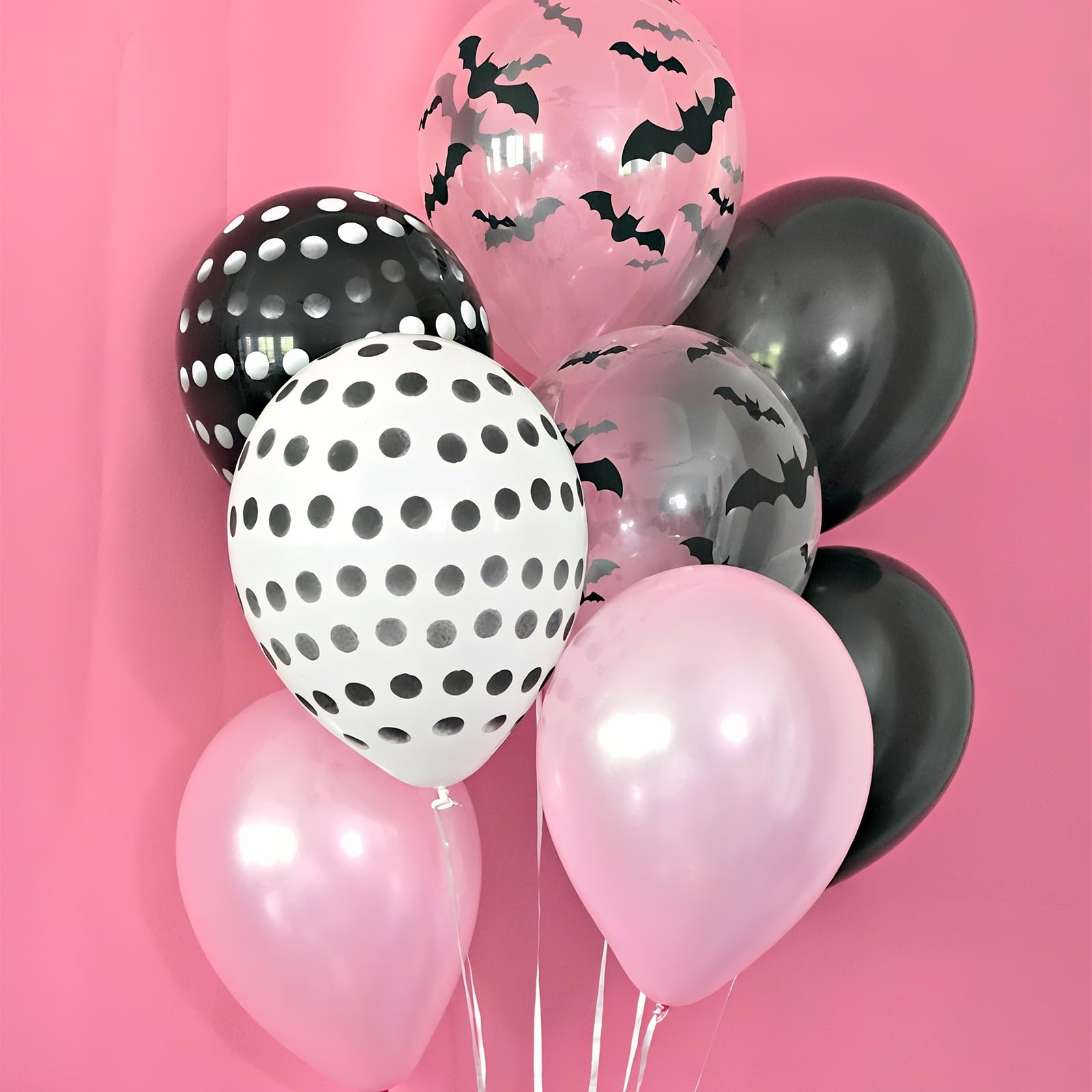 Balony na Halloween, różowy i czarny balon z naklejkami 3D, nadruk nietoperza, balony i balon w kropki, dla dziewcząt, noc, różowy, Halloween, duch, straszne urodziny, baby shower, dekoracja na