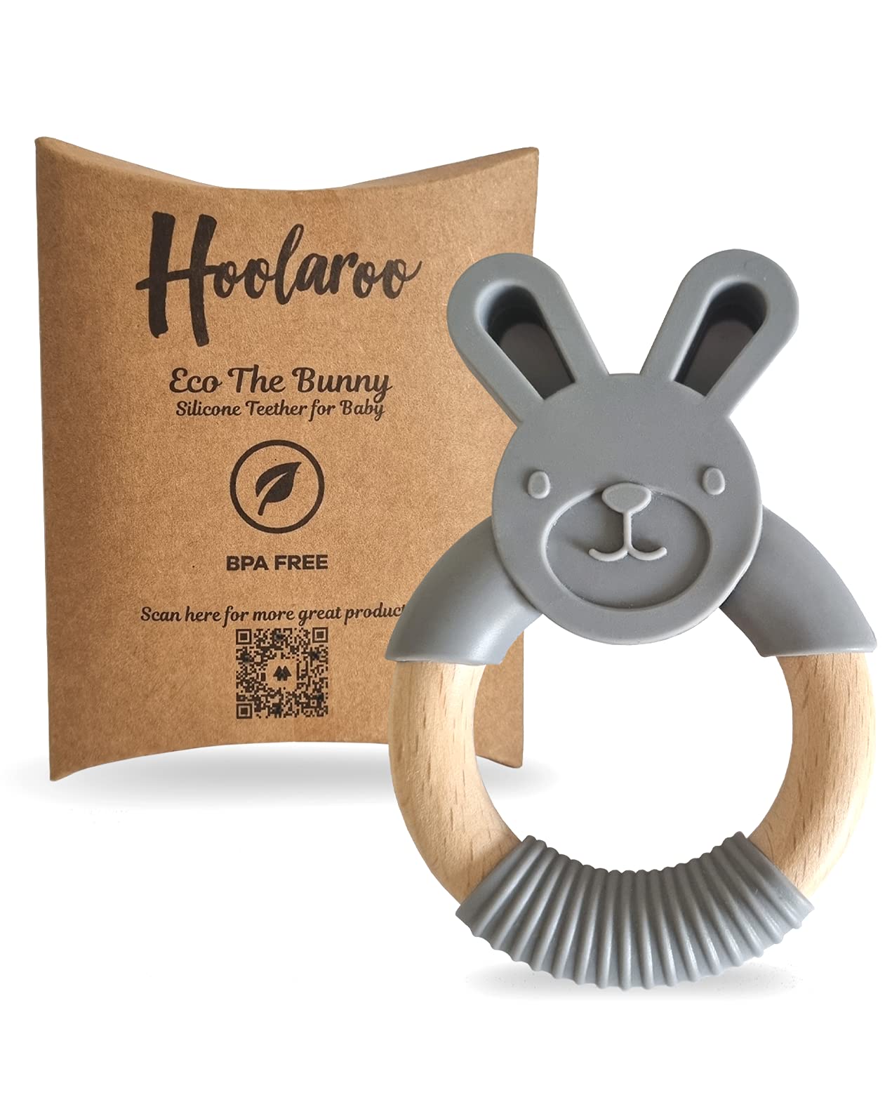 Bunny Rabbit Baby Teething Toys Teether Toys Easter Baby Gift Wooden Ring Natural Ring Baby Teether Toy BPA Free Silicone 0-6 6-12 Months Montessori Toy, Baby Chew Soothing Infant Pacifier Teethers