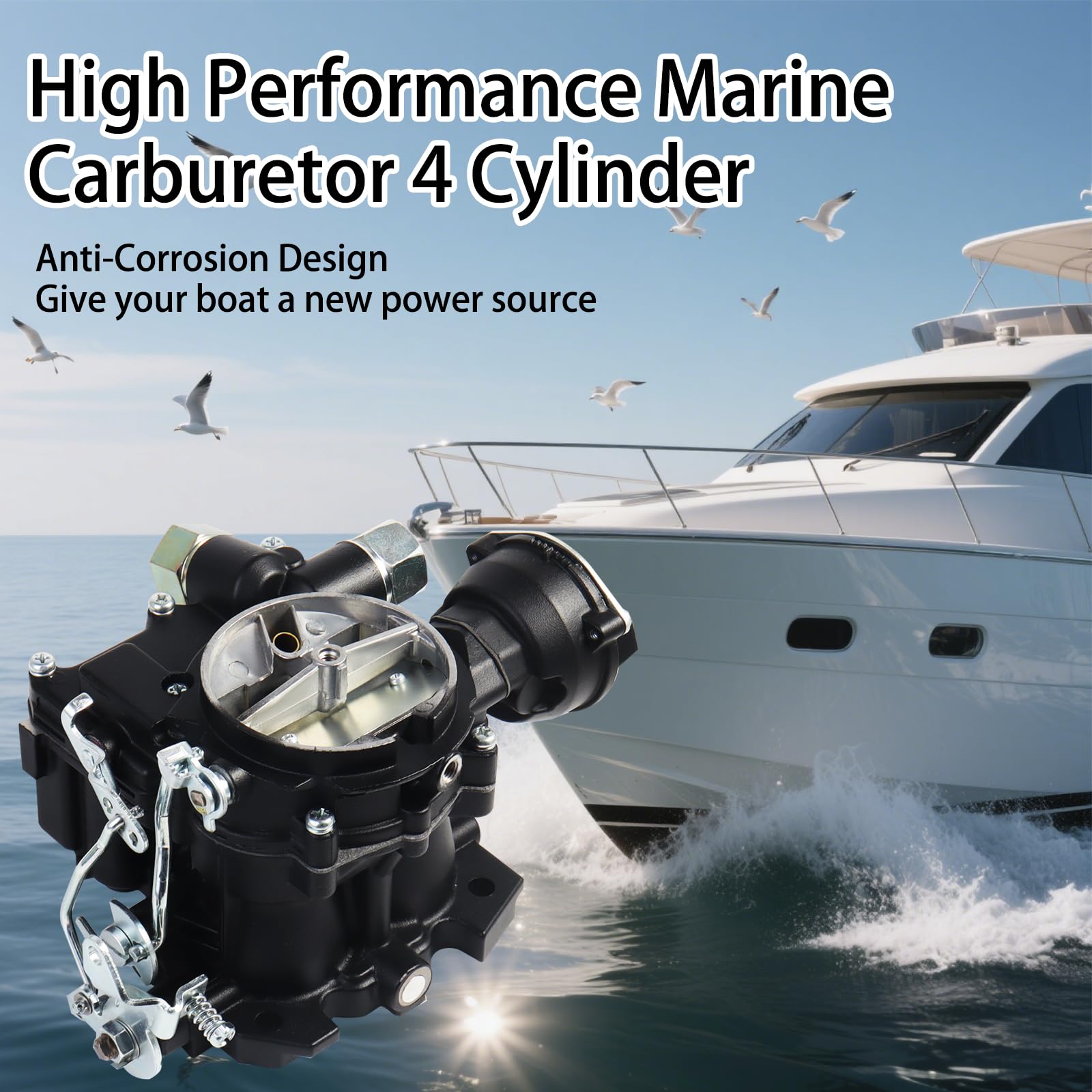 Mercruiser 3.0 - Carburador marino para Mercruiser de 2 barriles Mercarb Carb 3.0L 4.3L 5.7L 2.5L 5.0 V8 350 Motor con junta de chorro de estrangulador eléctrico y enlace corto y largo